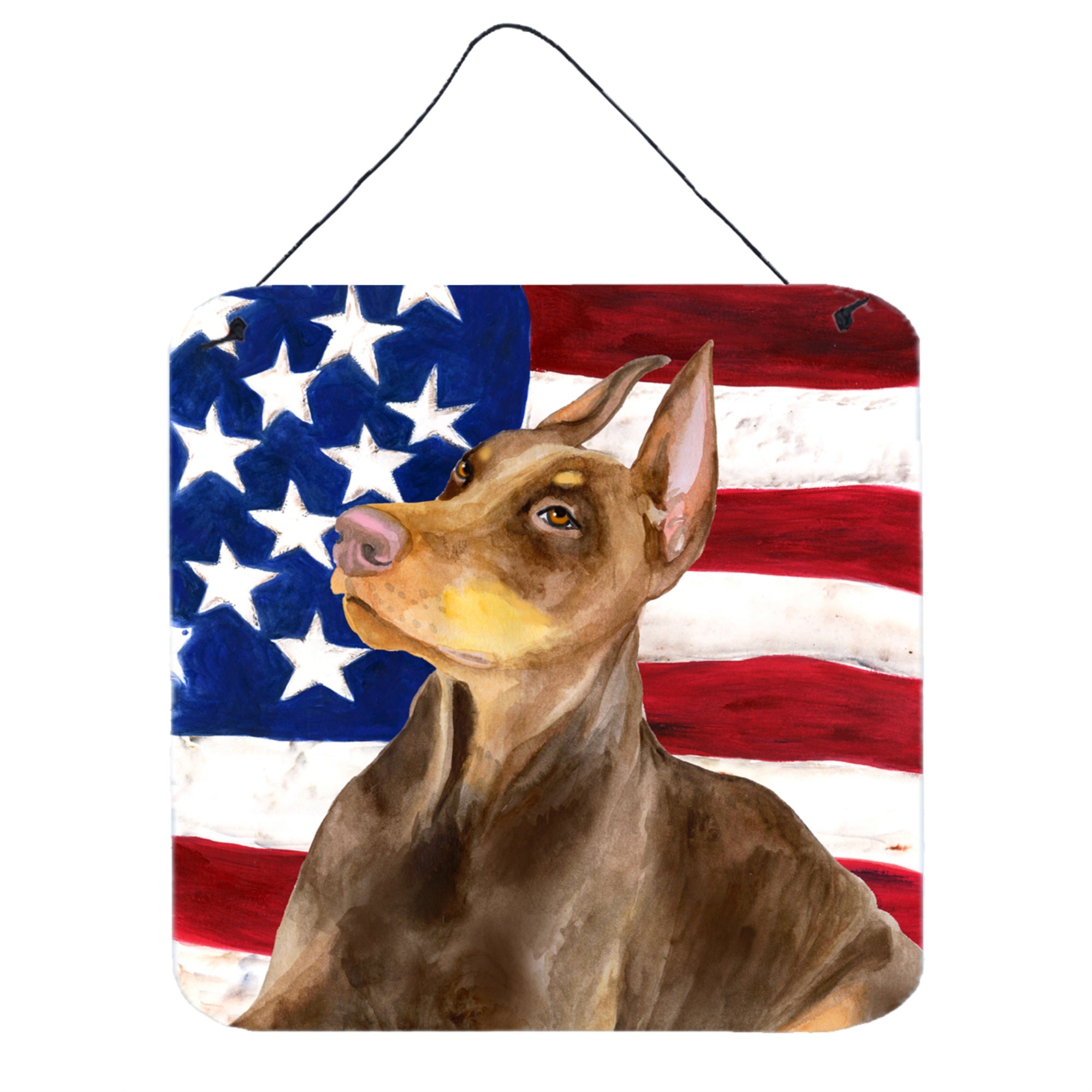 'Caroline'S Treasures Doberman Pinscher Patriotic Metal Print, 6H X 6W, Usa American Flag''