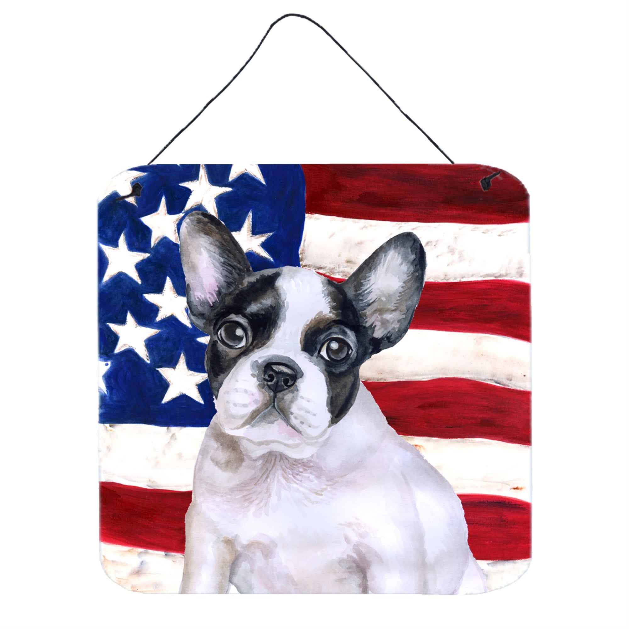 'Caroline'S Treasures French Bulldog Black White Patriotic Metal Print, 6H X 6W, Usa American Flag''
