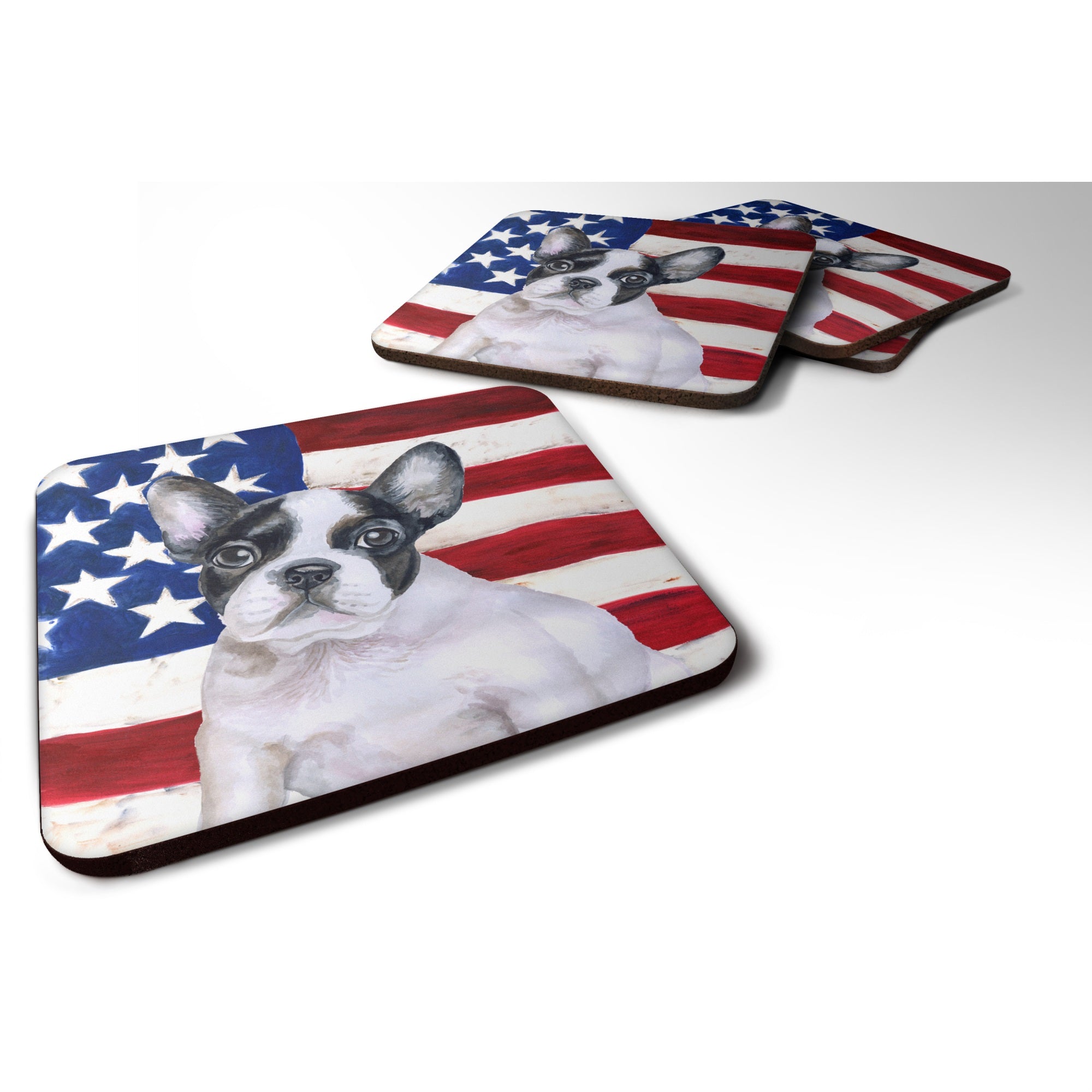 'Caroline'S Treasures French Bulldog Black White Patriotic Decorative Coasters, Multicolor''
