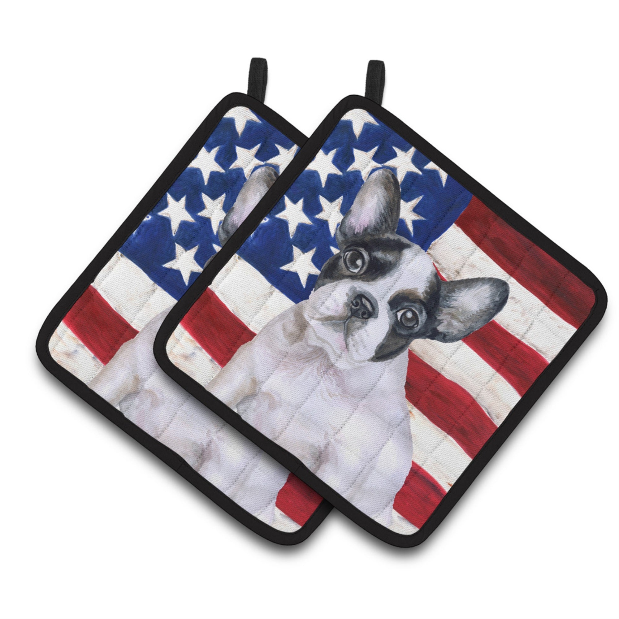 'Caroline'S Treasures French Bulldog Black White Patriotic Decorated Pot Holder, 7.5H X 7.5W, Usa American Flag''