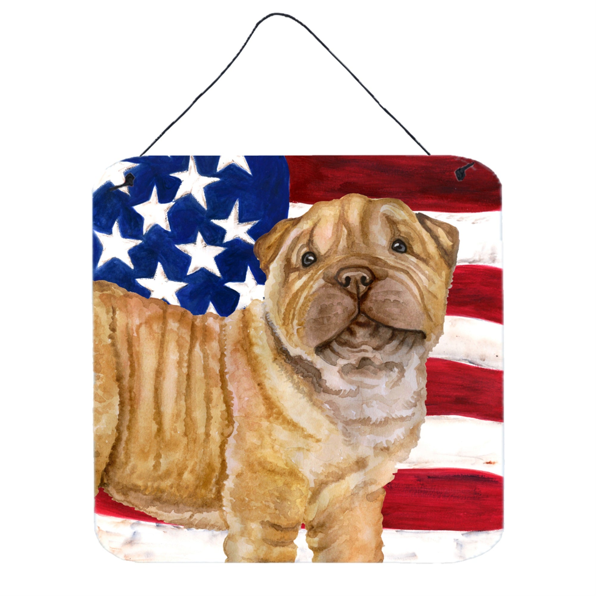 'Caroline'S Treasures Shar Pei Puppy Patriotic Metal Print, 6H X 6W, Usa American Flag''