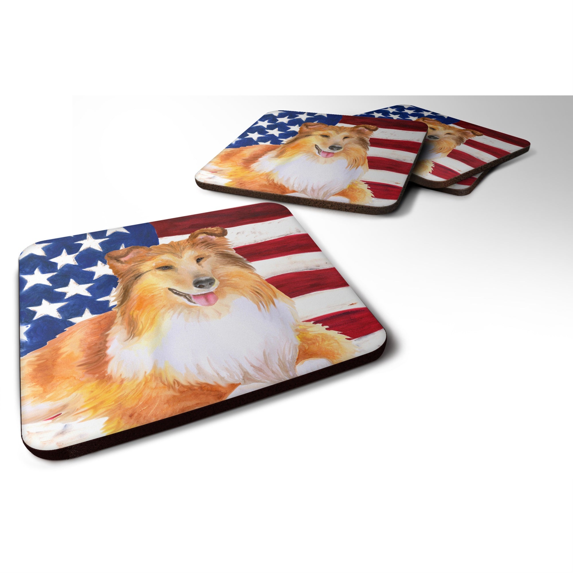 'Caroline'S Treasures Sheltie Patriotic Decorative Coasters, Multicolor''