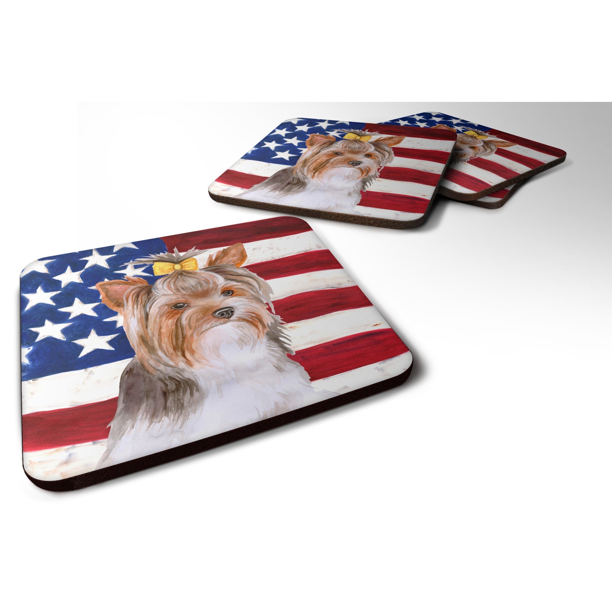 'Caroline'S Treasures Yorkshire Terrier #2 Patriotic Decorative Coasters, Multicolor''