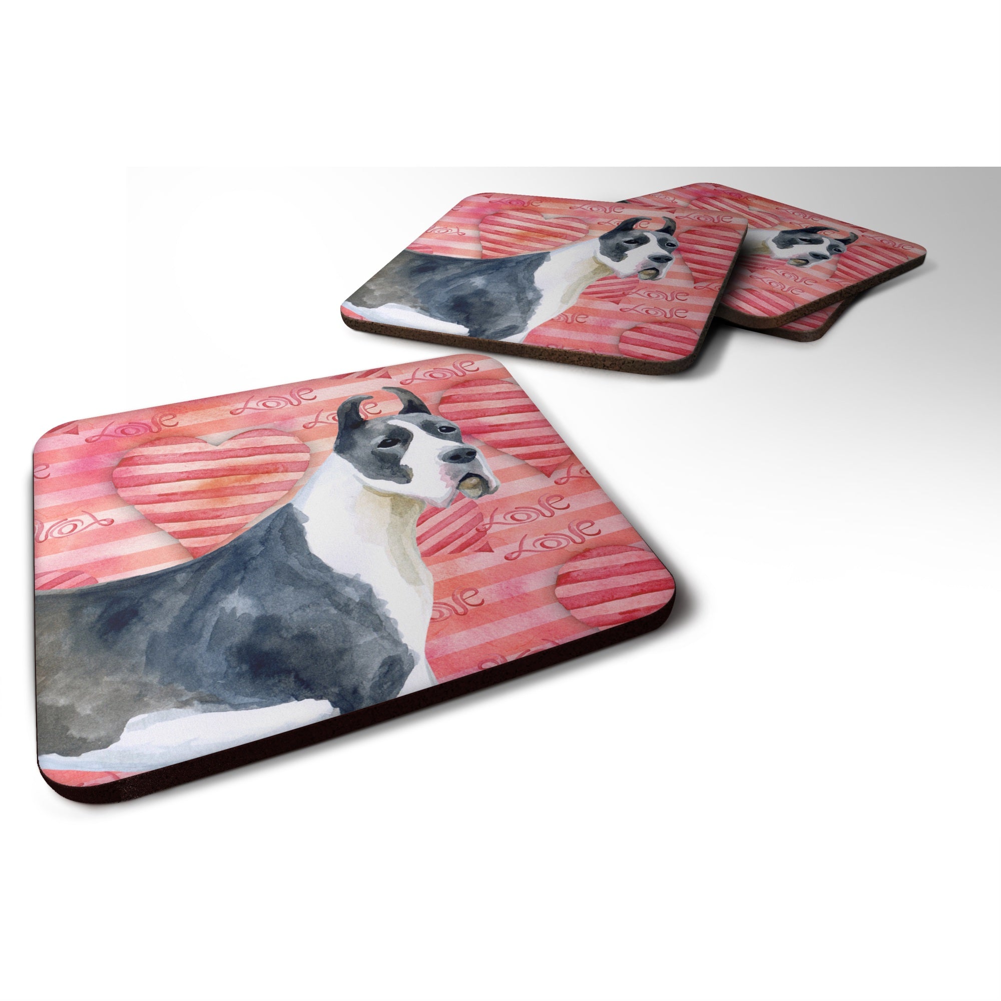 'Caroline'S Treasures Harlequin Dane Love Decorative Coasters, Multicolor''
