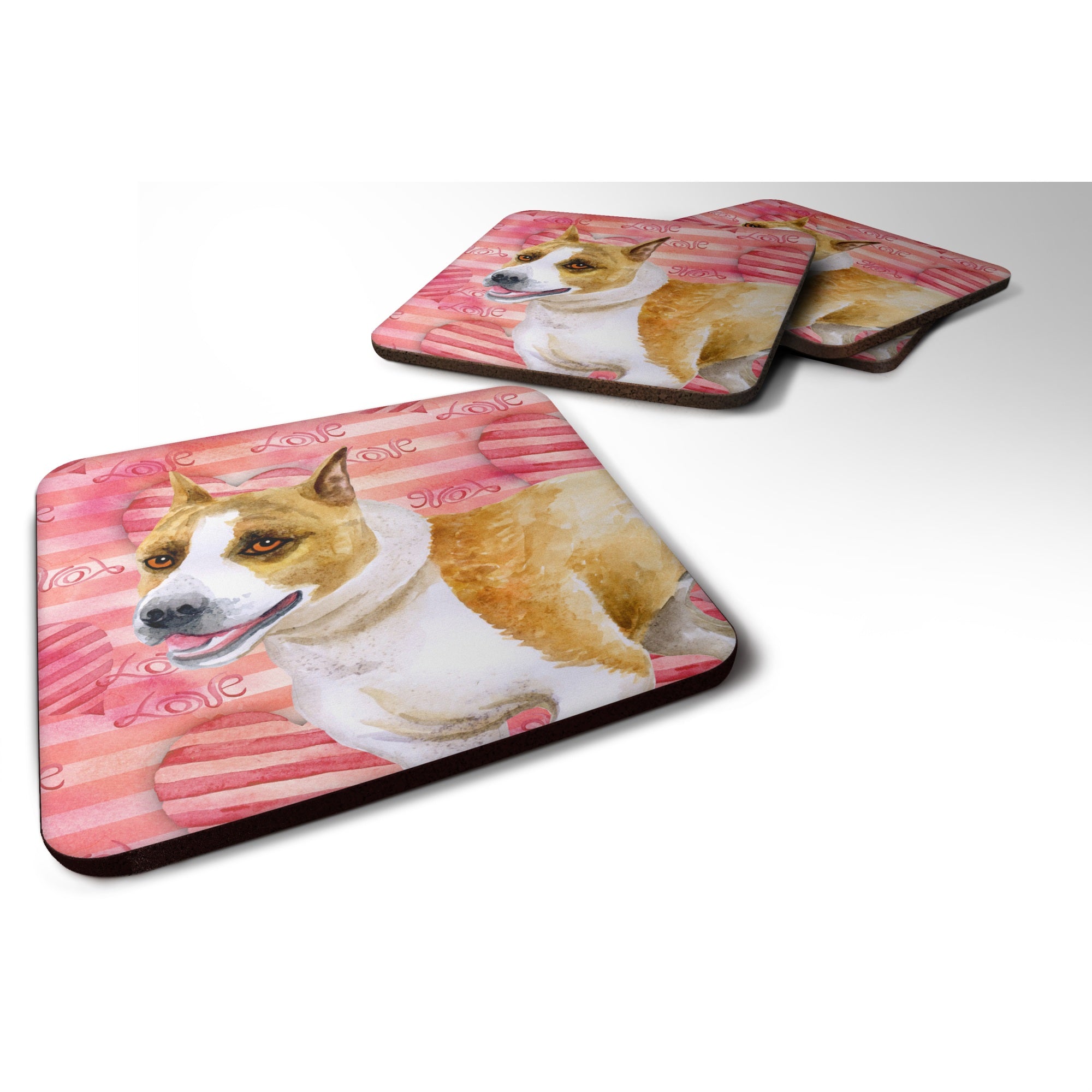 'Caroline'S Treasures American Staffordshire Love Decorative Coasters, Multicolor''