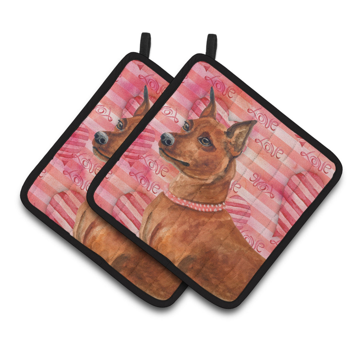 'Caroline'S Treasures Miniature Pinscher Decorated Pot Holder, 7.5H X 7.5W, Love Is A Dog''