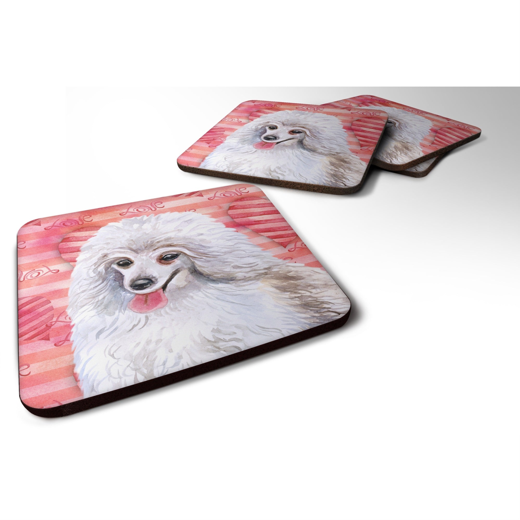 'Caroline'S Treasures Medium White Poodle Love Decorative Coasters, Multicolor''