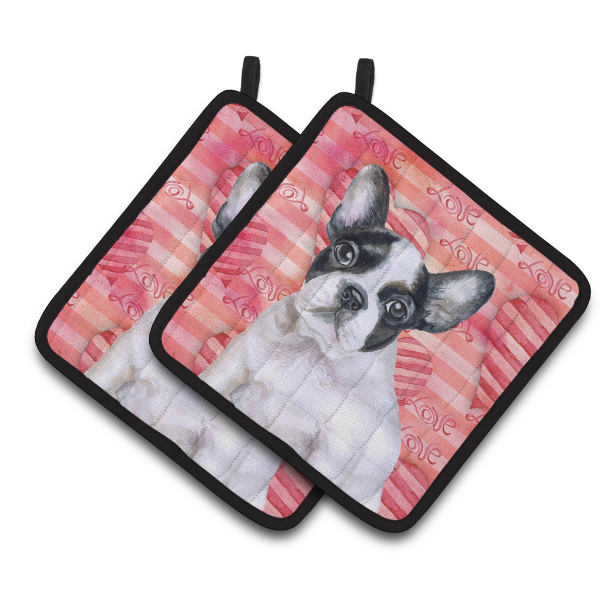 'Caroline'S Treasures French Bulldog Black White Decorated Pot Holder, 7.5H X 7.5W, Love Is A Dog''
