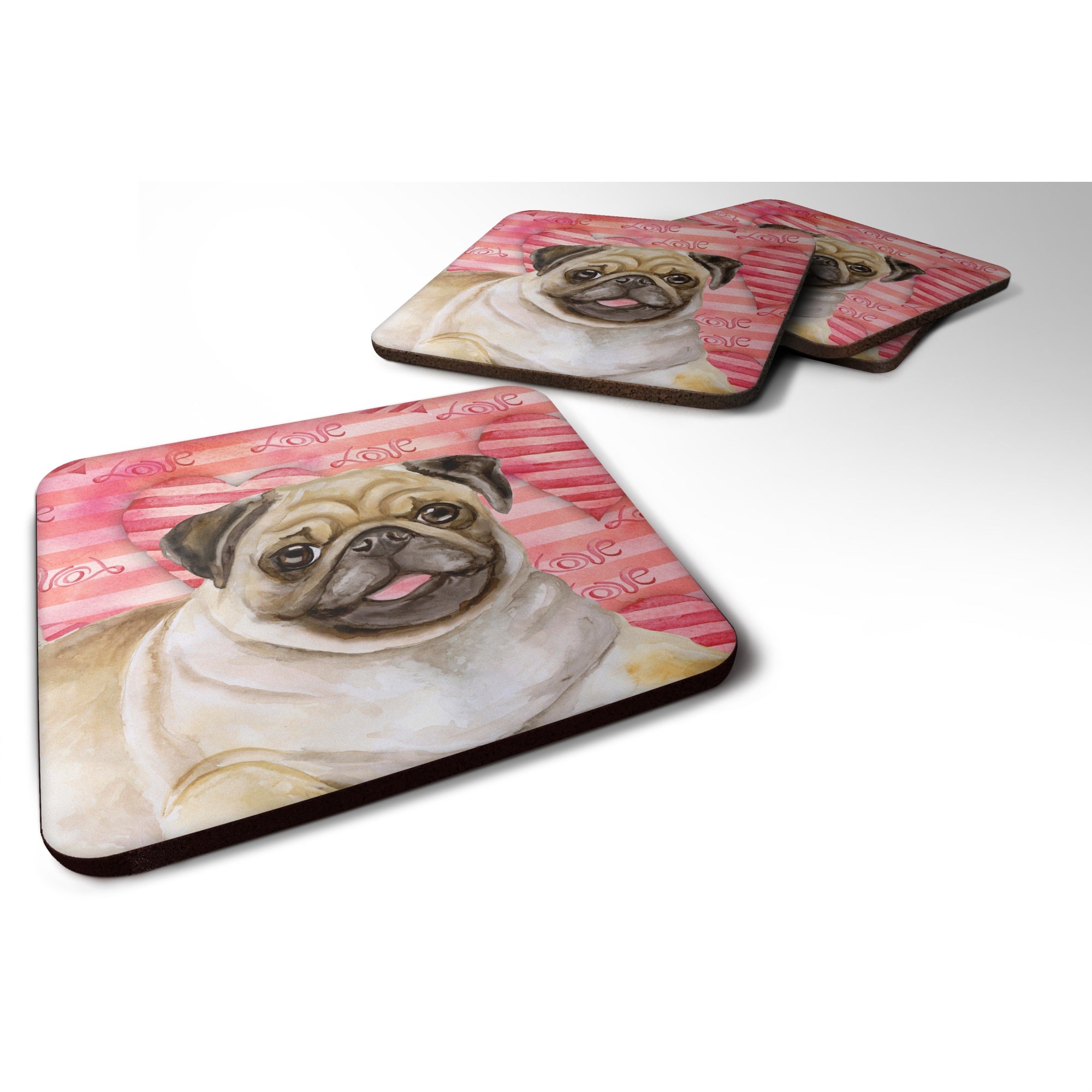 'Caroline'S Treasures Fawn Pug Love Decorative Coasters, Multicolor''