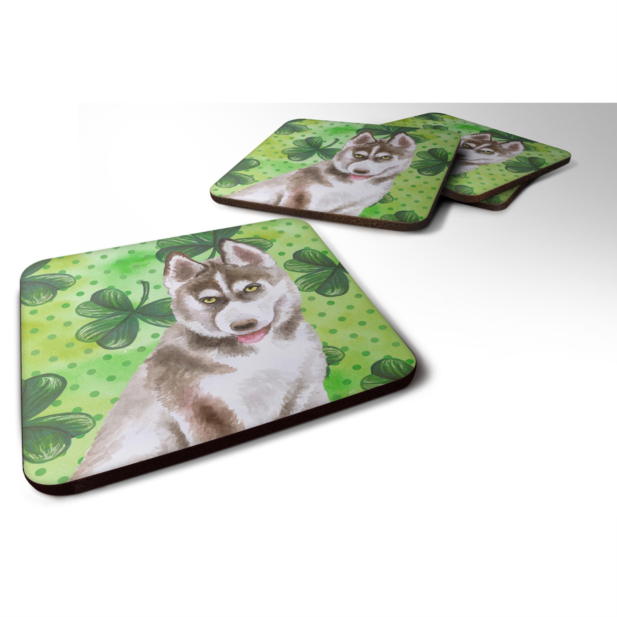 'Caroline'S Treasures Siberian Husky Grey St Patrick'S Decorative Coasters, Multicolor''