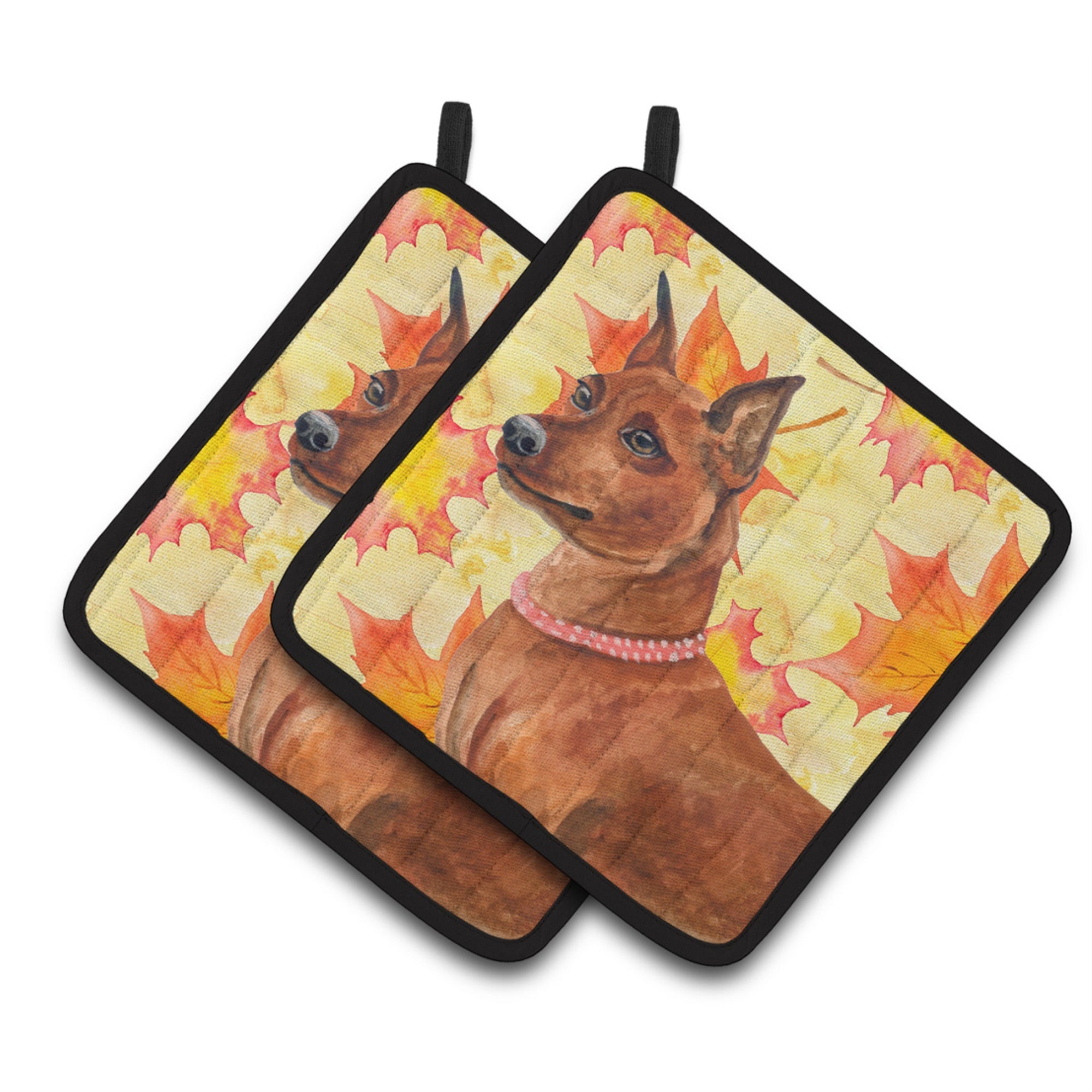 'Caroline'S Treasures Miniature Pinscher Decorated Pot Holder, 7.5H X 7.5W, Fall Leaves''