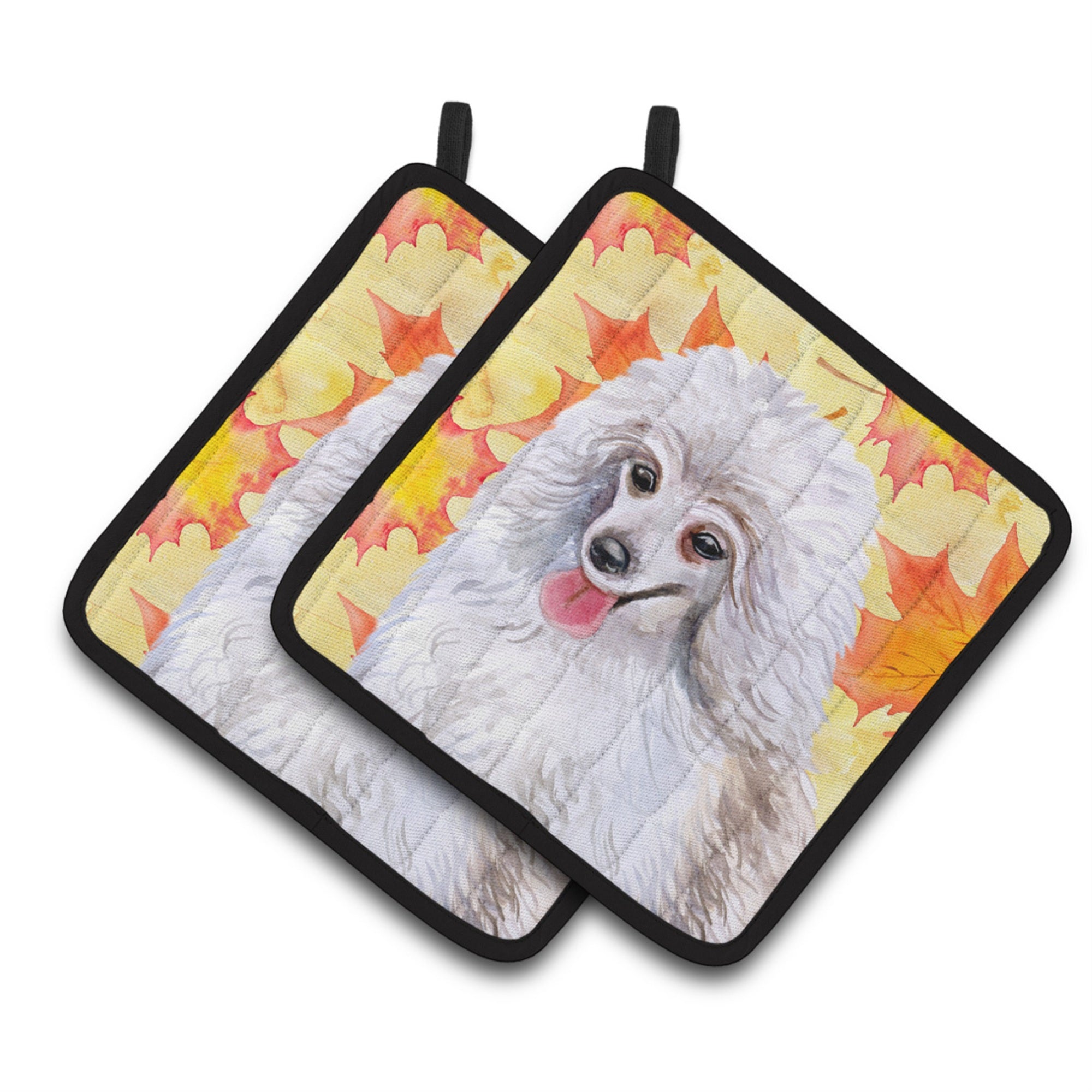 'Caroline'S Treasures Medium White Poodle Decorated Pot Holder, 7.5H X 7.5W, Fall Leaves''