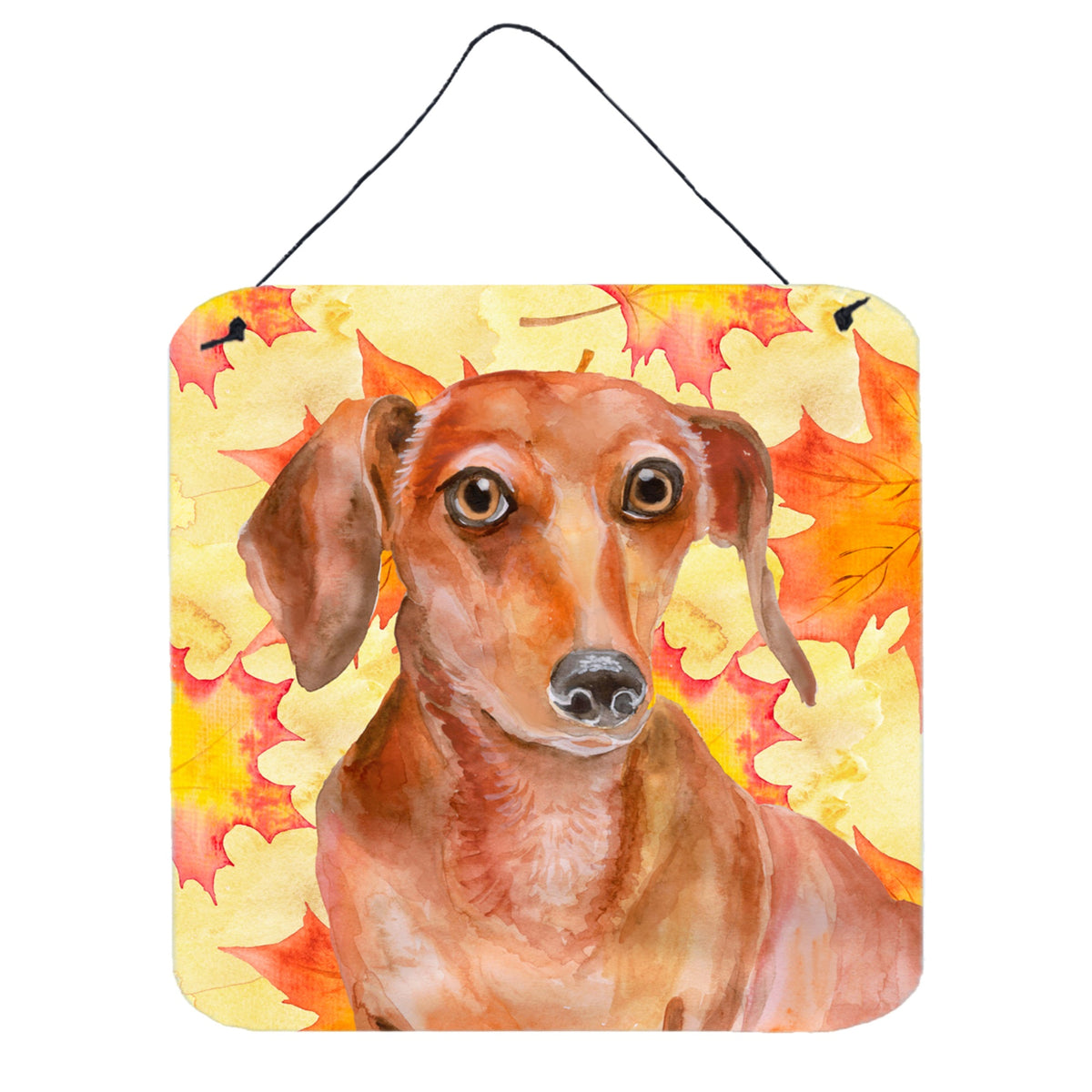 'Caroline'S Treasures Red Dachshund Metal Print, 6H X 6W, Fall Leaves''