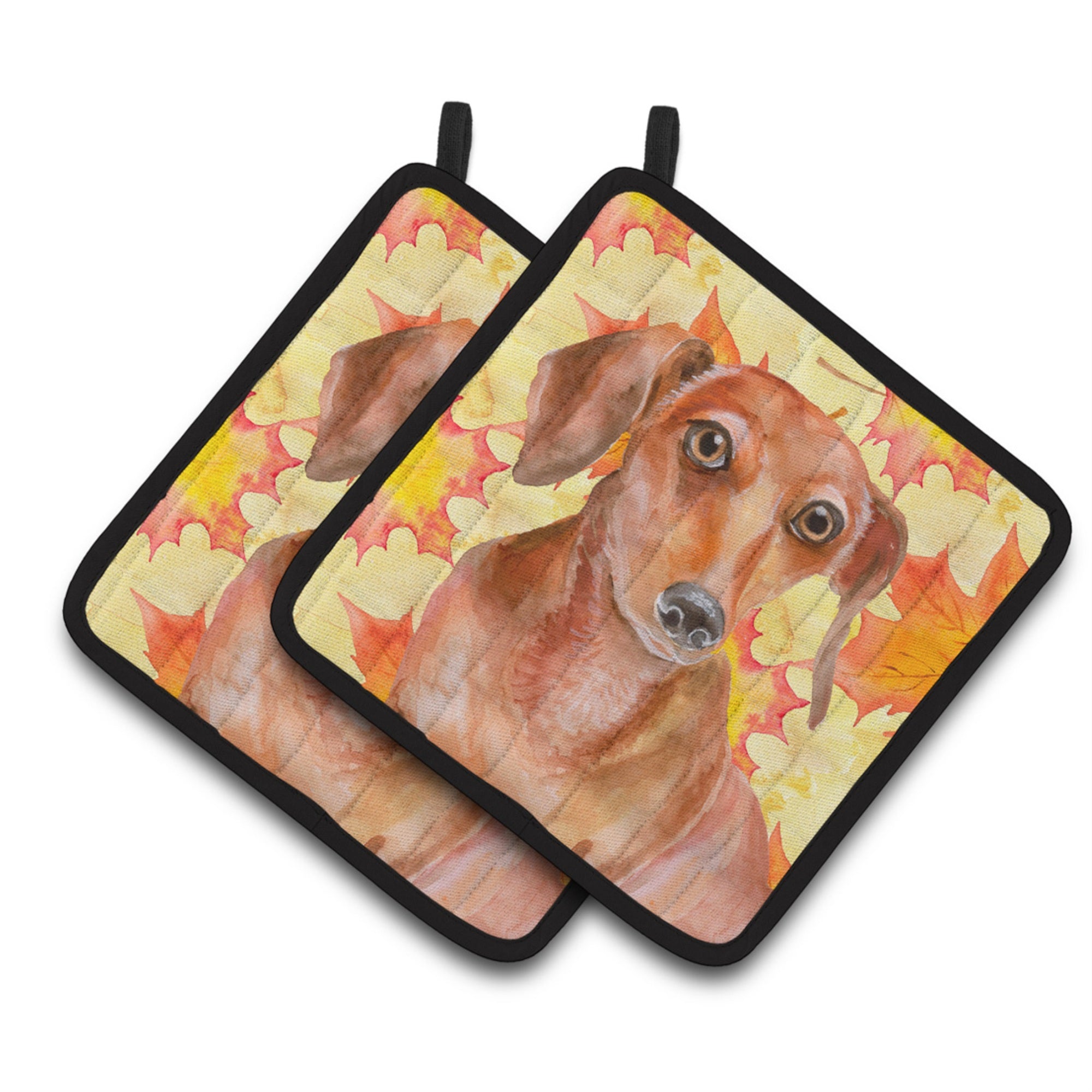 'Caroline'S Treasures Red Dachshund Decorated Pot Holder, 7.5H X 7.5W, Fall Leaves''
