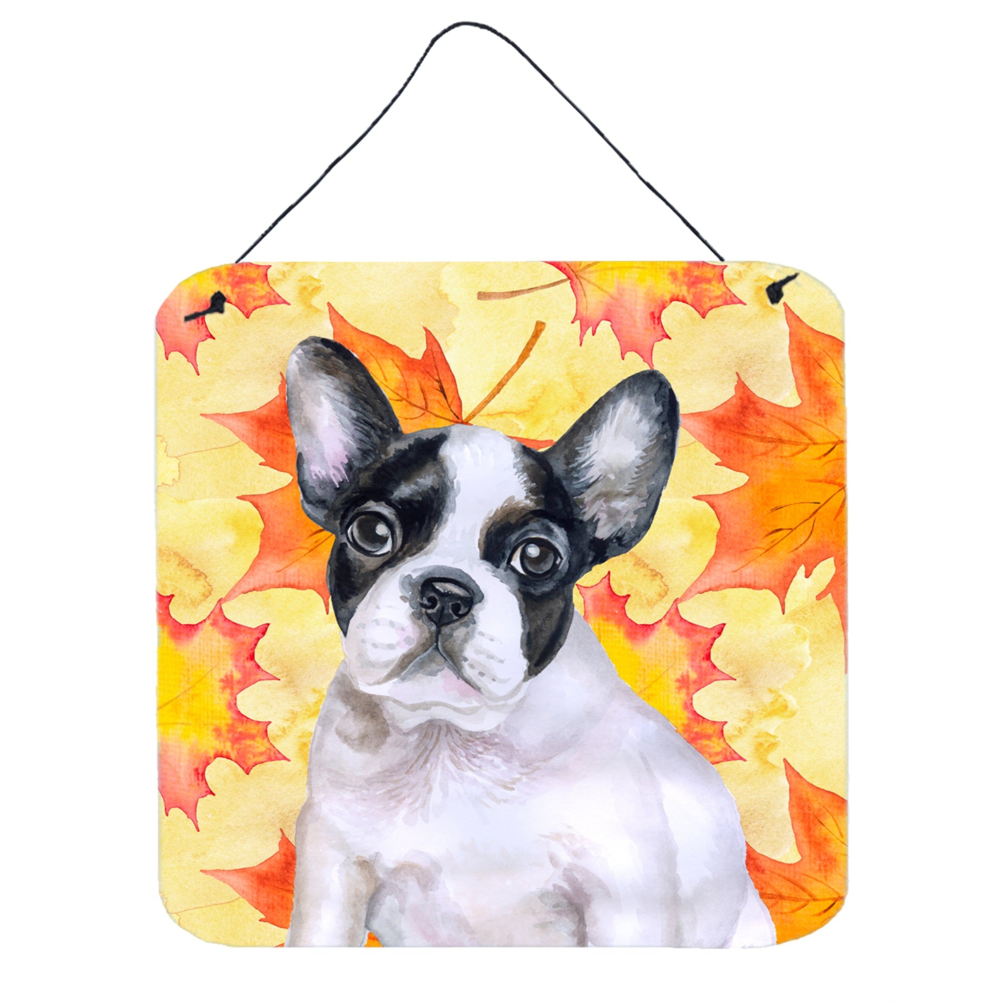 'Caroline'S Treasures French Bulldog Black White Metal Print, 6H X 6W, Fall Leaves''