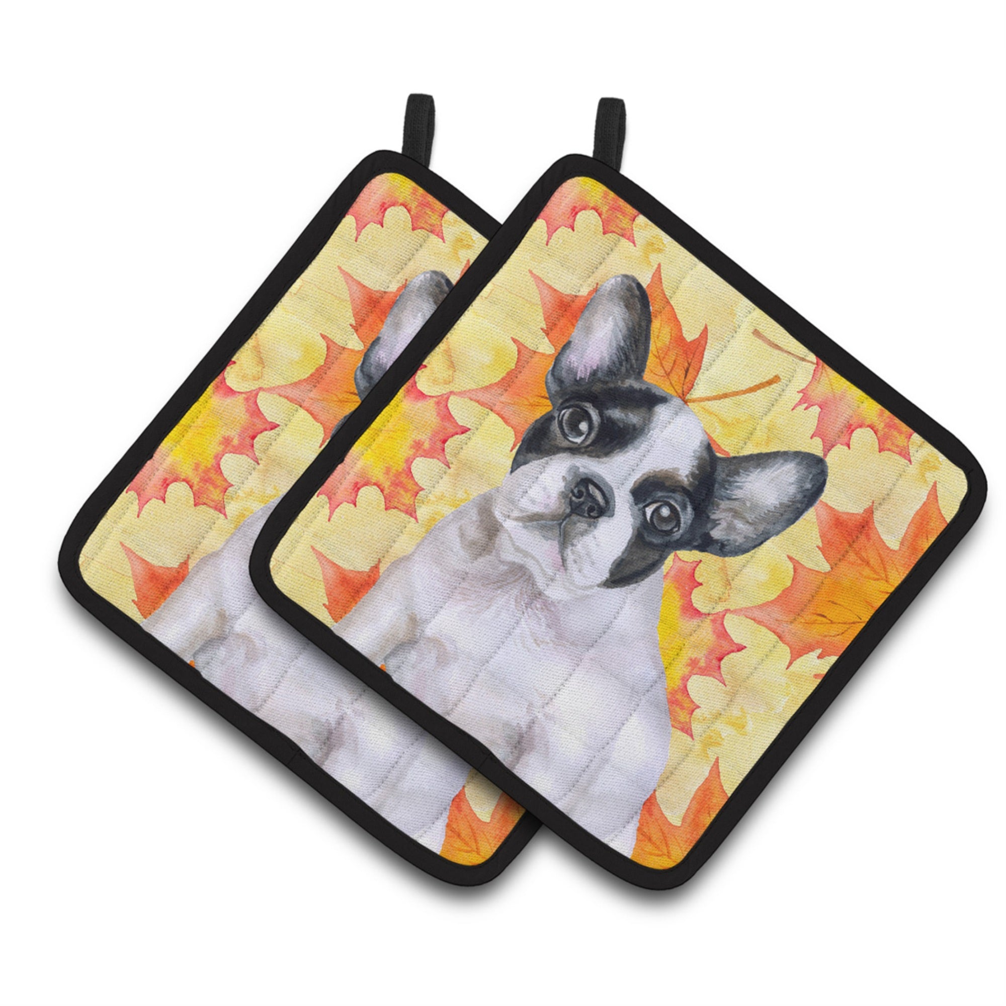 'Caroline'S Treasures French Bulldog Black White Decorated Pot Holder, 7.5H X 7.5W, Fall Leaves''