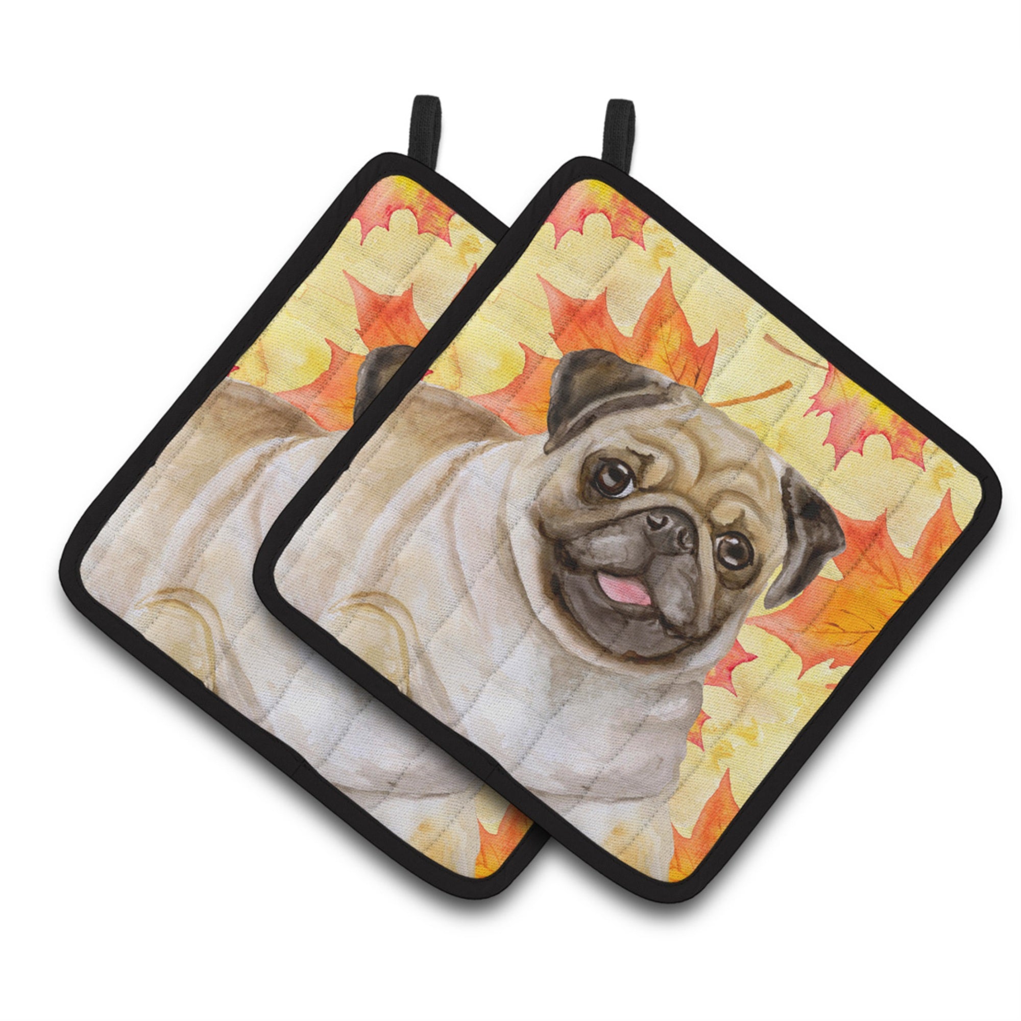 'Caroline'S Treasures Fawn Pug Decorated Pot Holder, 7.5H X 7.5W, Fall Leaves''