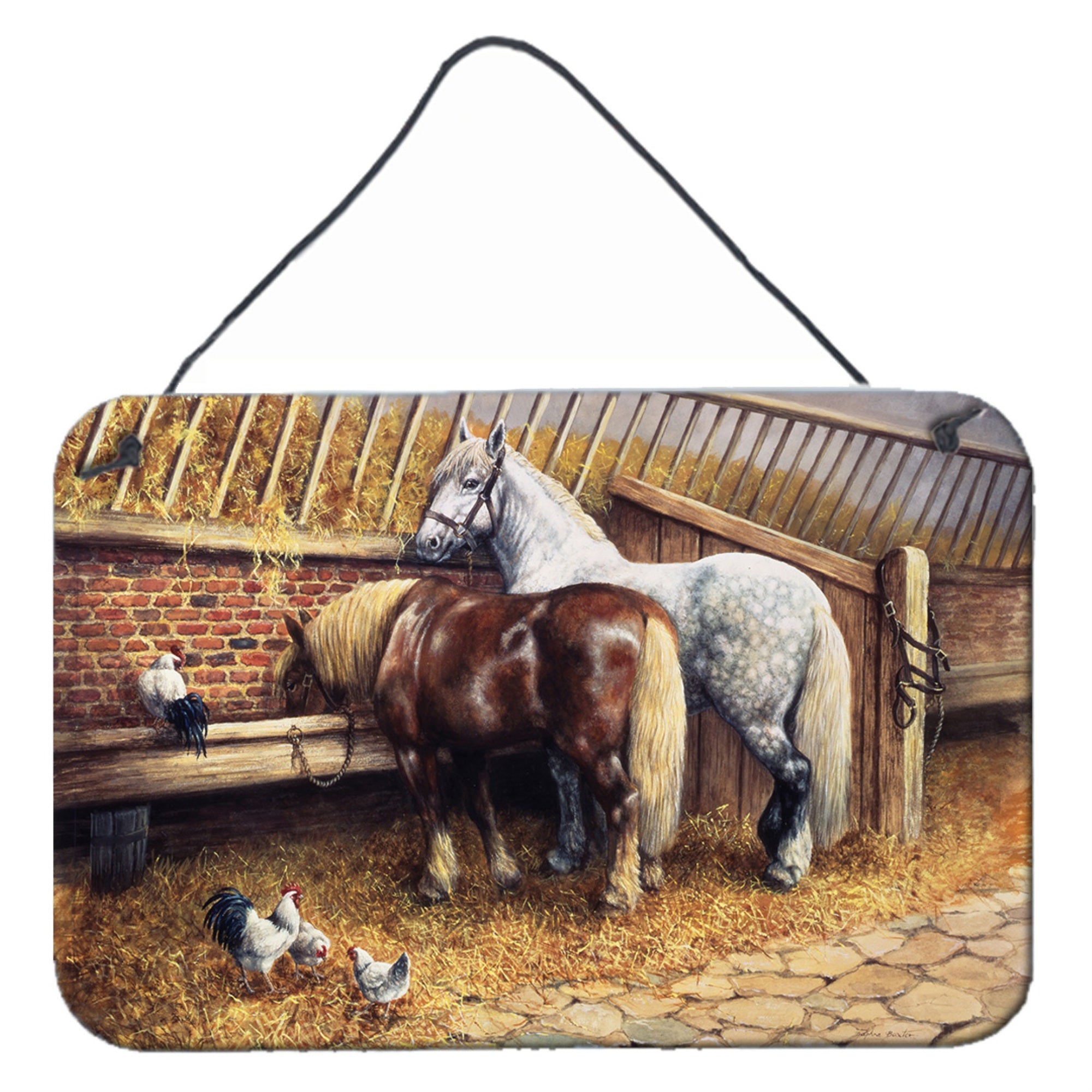 'Caroline'S Treasures Horses Eating With The Chickens Wall Or Door Hanging Prints Bdba0135Ds812, 8Hx12W''