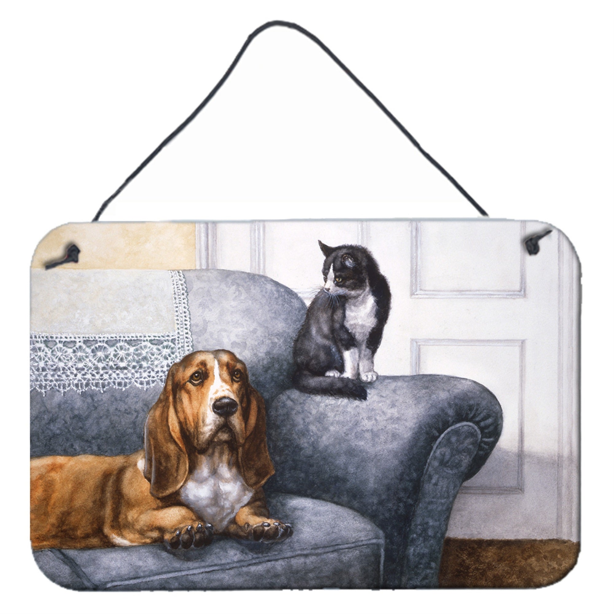 'Caroline'S Treasures Basset Hound And Cat On Couch Wall Or Door Hanging Prints Bdba0182Ds812, 8Hx12W''
