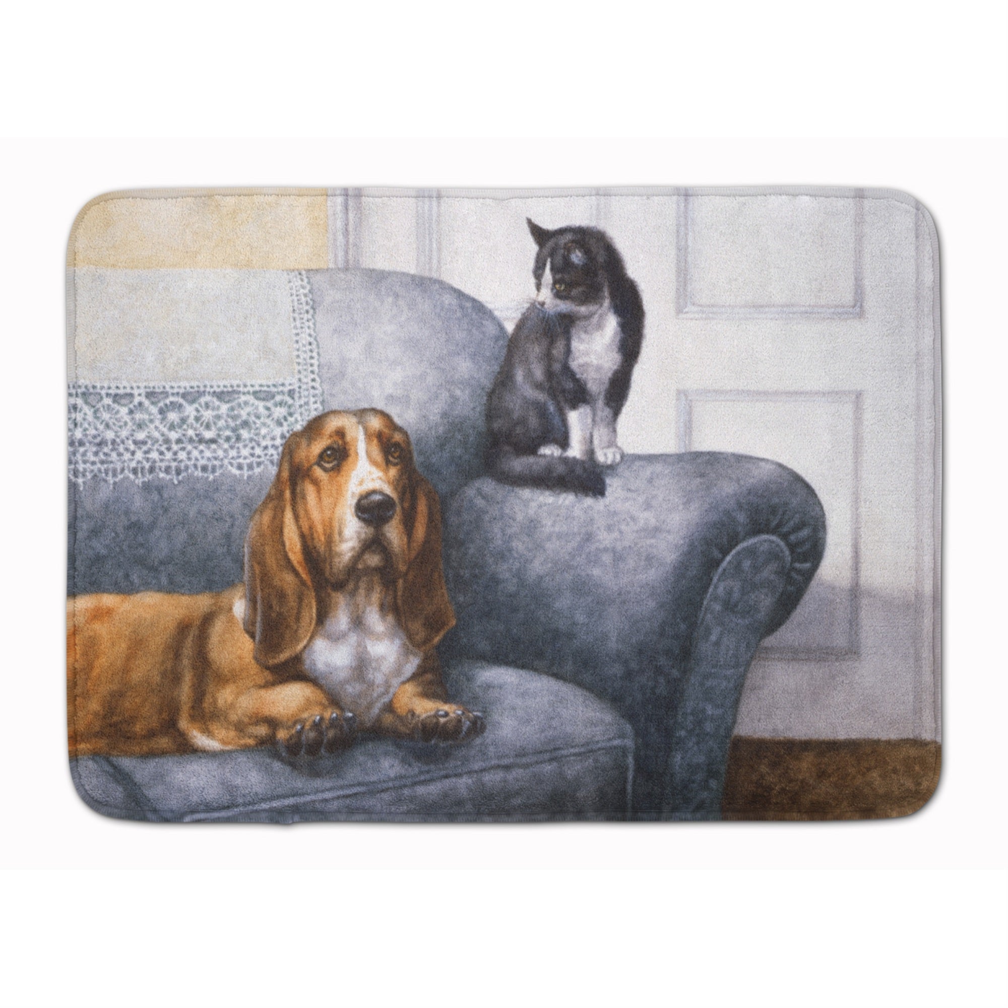 'Caroline'S Treasures Basset Hound And Cat On Couch Floor Mat, 19'''' X 27'''', Multicolor''