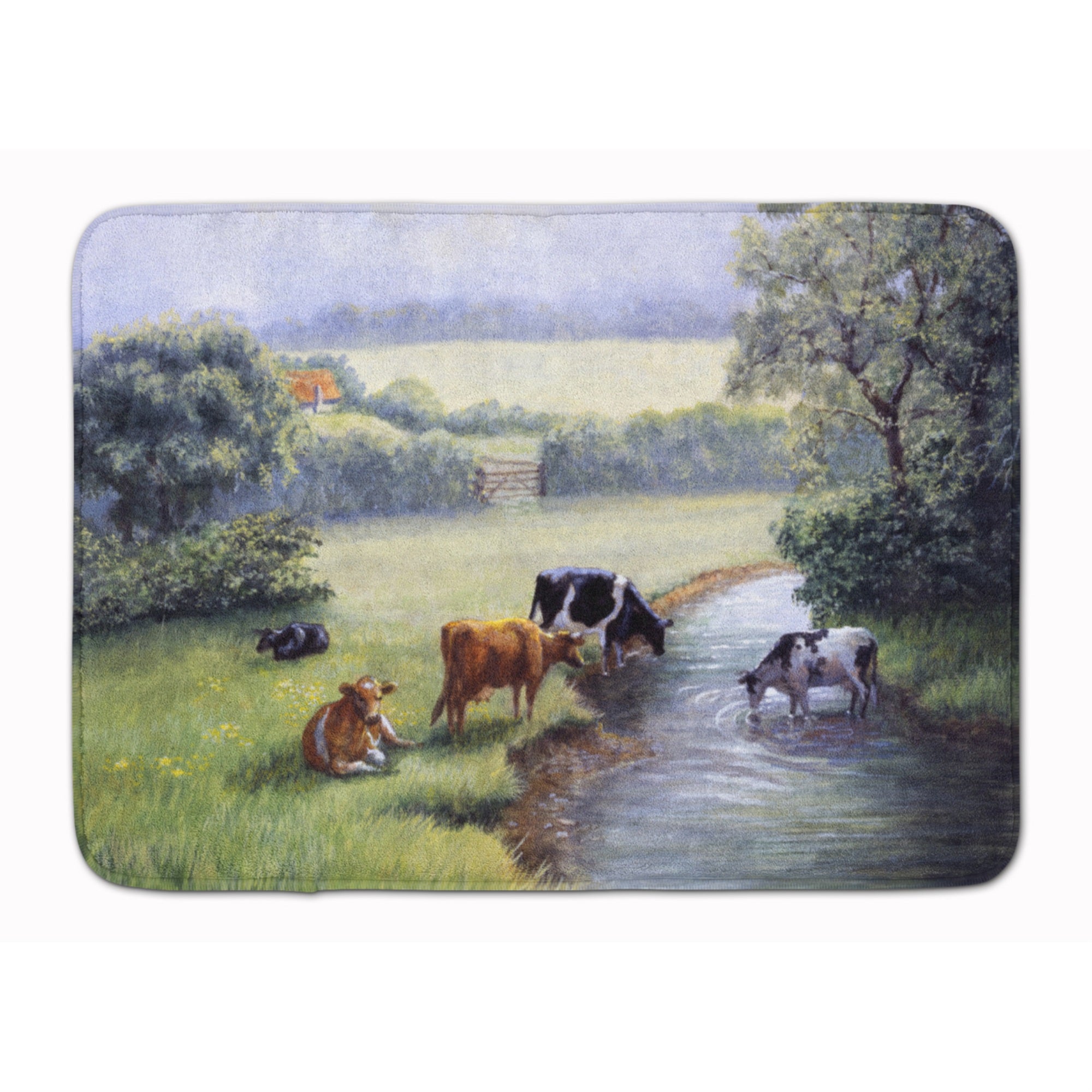 Carolines Treasures Cows Drinking at the Creek Bank Floor Mat, 19 x 27, Multicolor