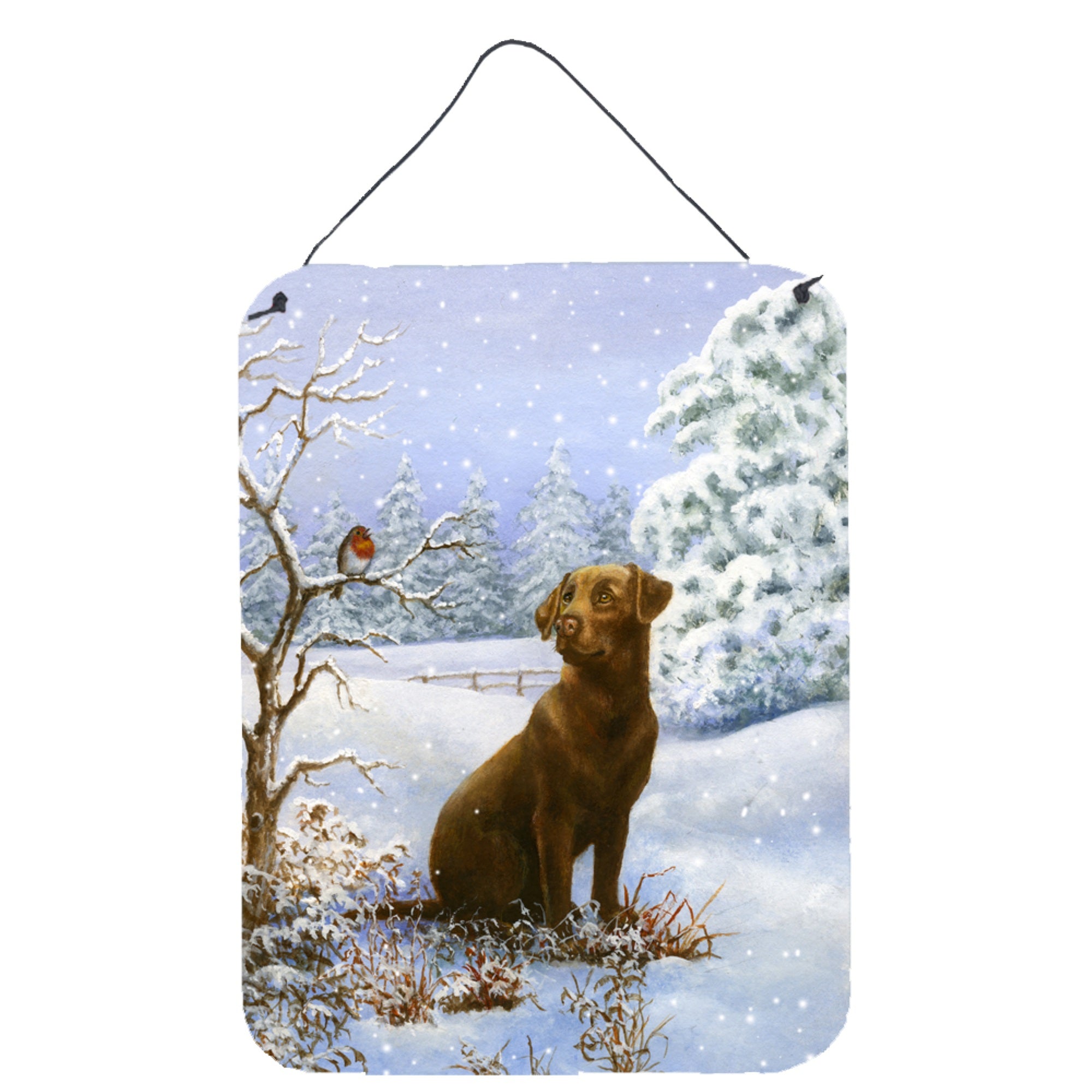 'Caroline'S Treasures Chocolate Labrador Snowy Robin Wall Or Door Hanging Prints Bdba434Ads1216, 16Hx12W, Multicolor''