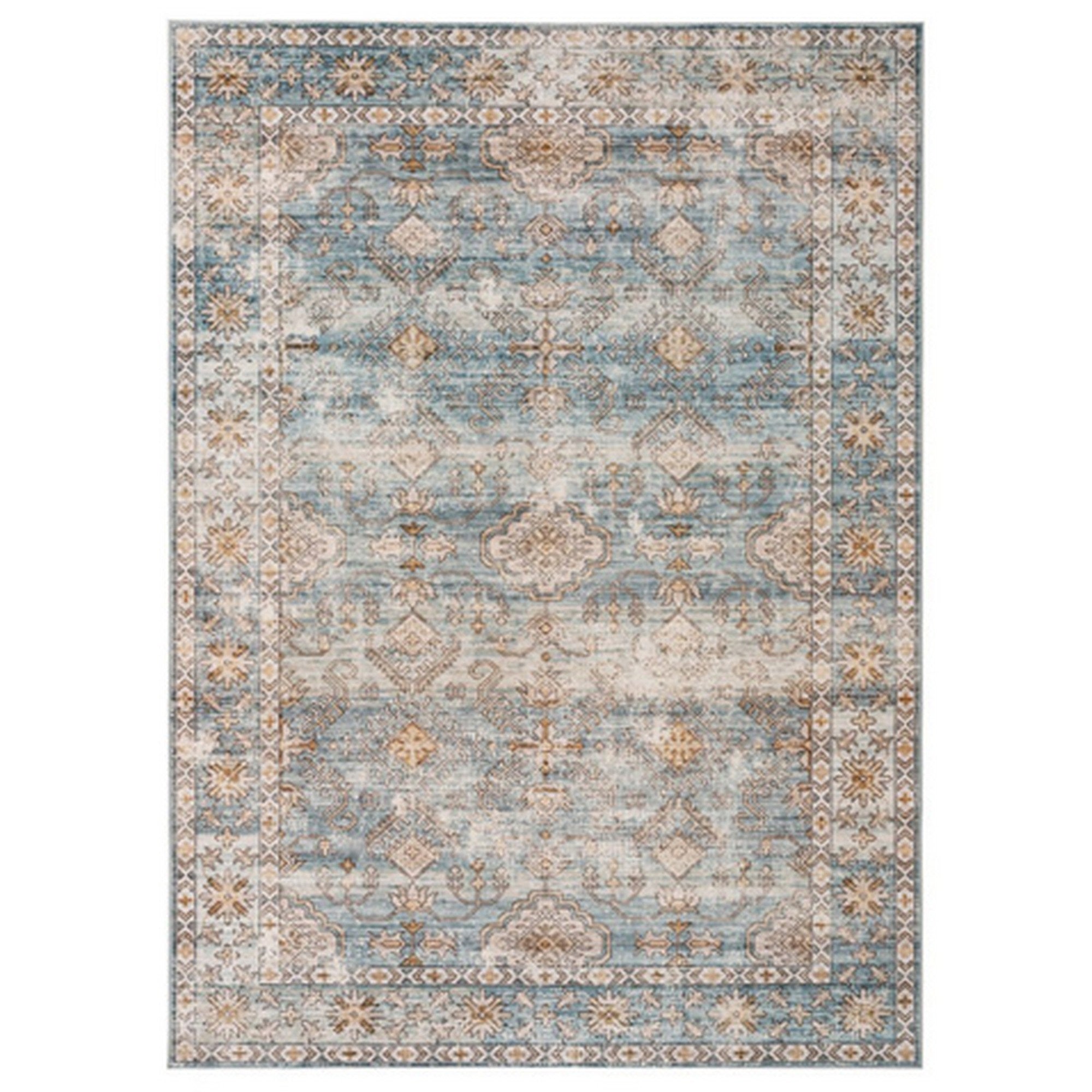Mia 7 x 5 Medium Soft Fabric Floor Area Rug, Vintage Two Tone Border Design