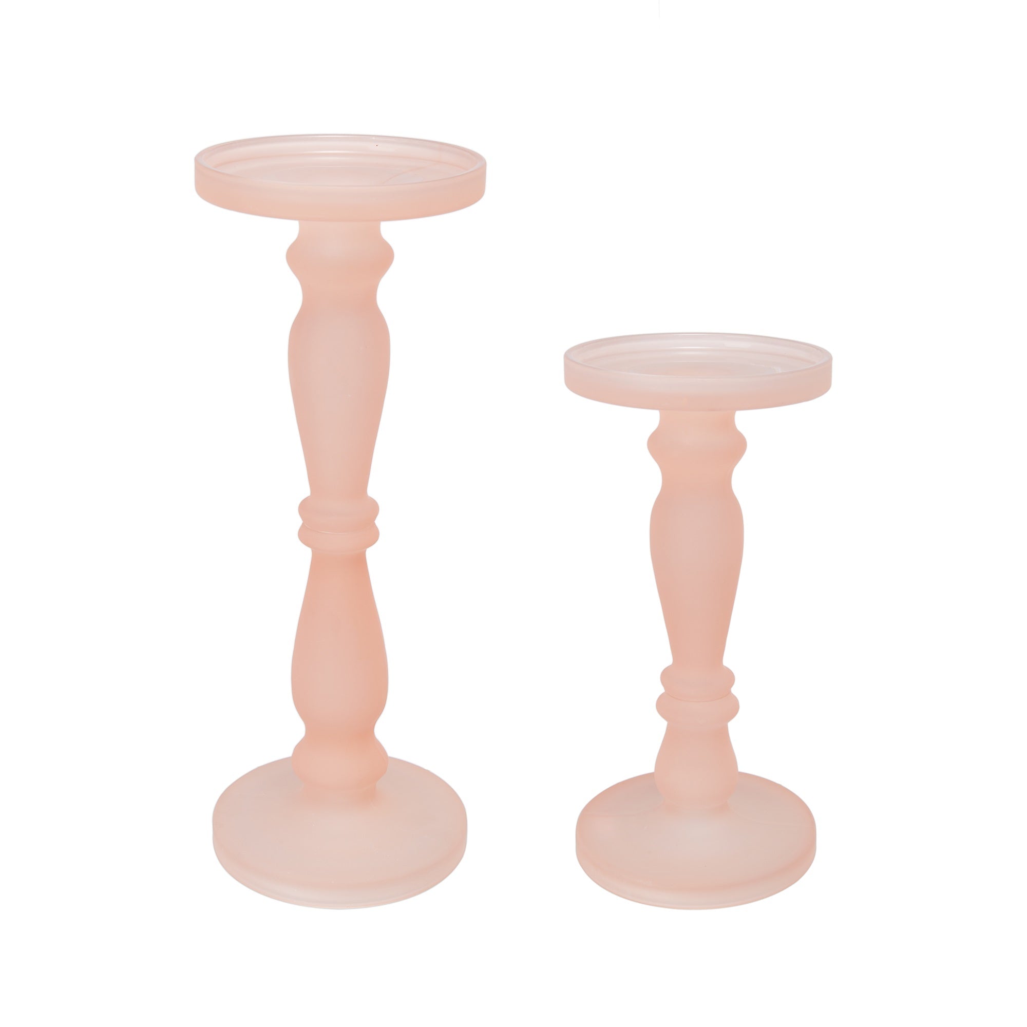 Qui 14, 11 Inch Candle Holders, Rose Pink Turned Pedestal Glass, Set of 2
