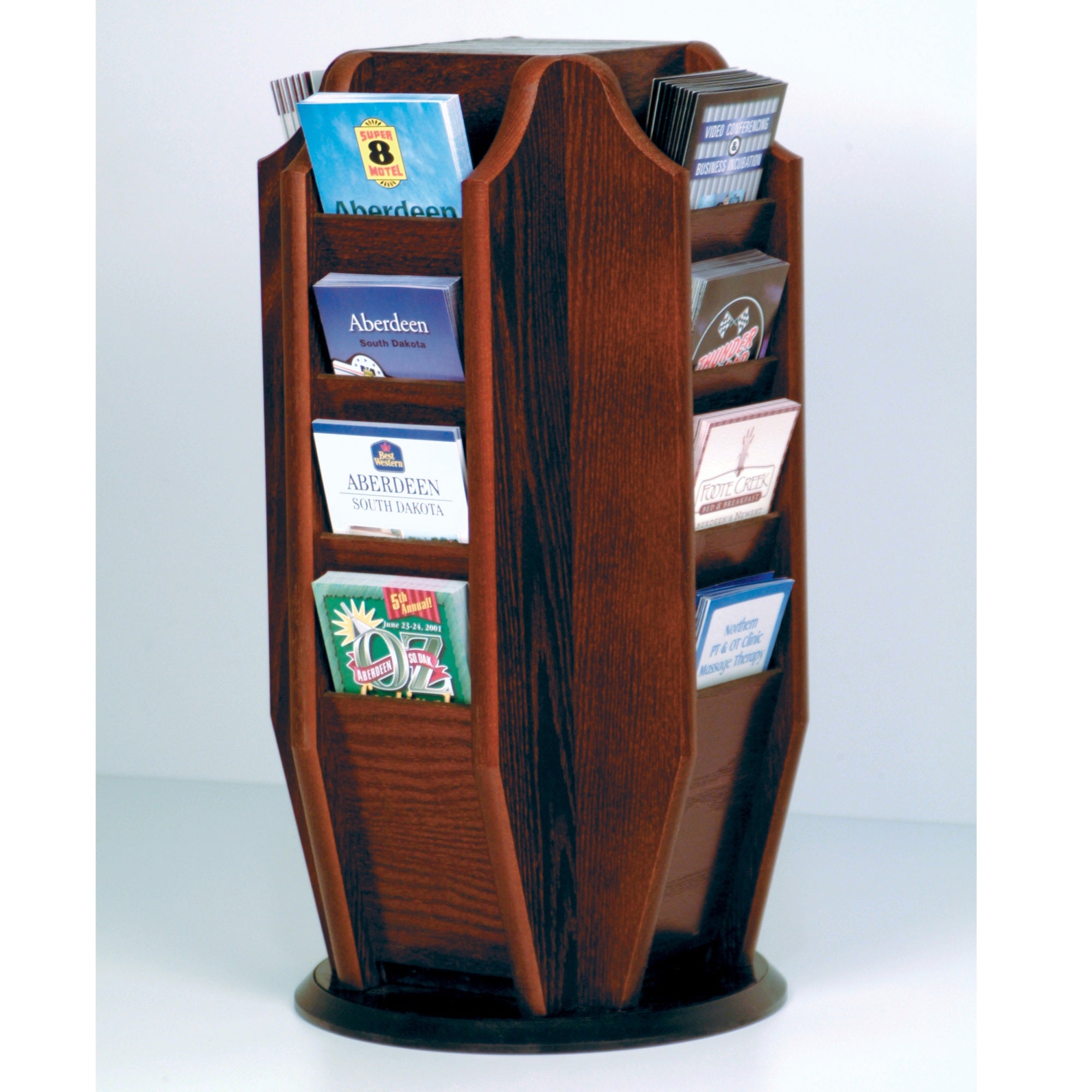 Wooden Mallet Cascade Spinning Countertop Display W/16 Brochure Pockets, Mahogany