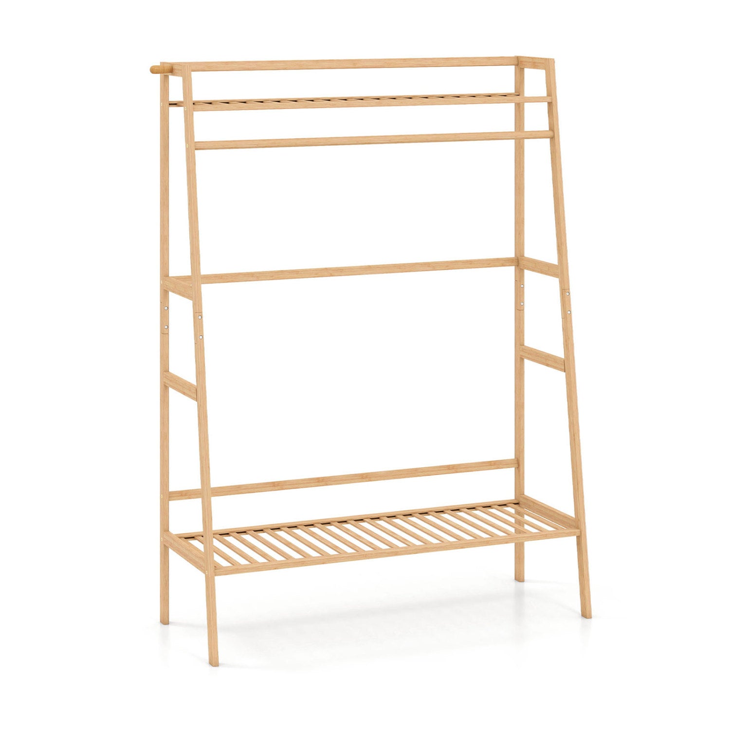 Bamboo Garment Rack with Shelves and Hanging Rod