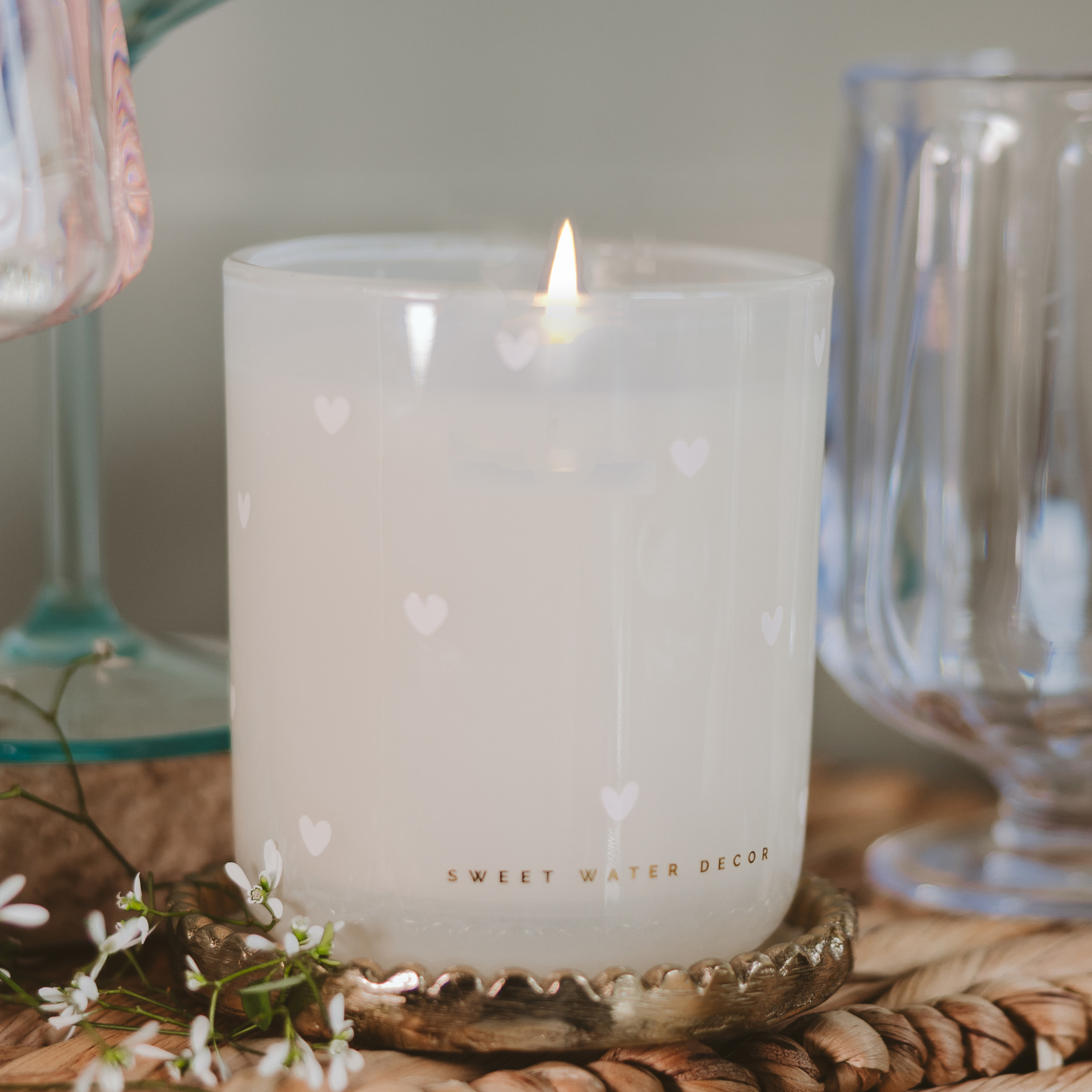 All Over Hearts Soy Candle - Tinted Glass Jar - 12 oz