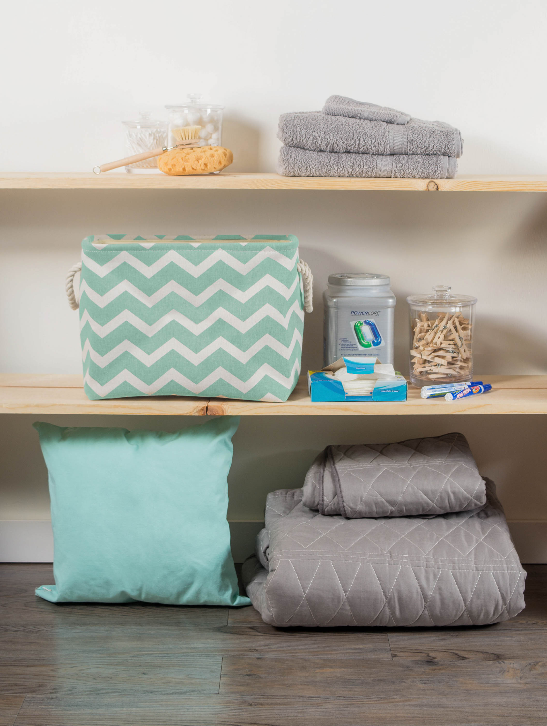 DII Polyester Bin Chevron Aqua Rectangle Large