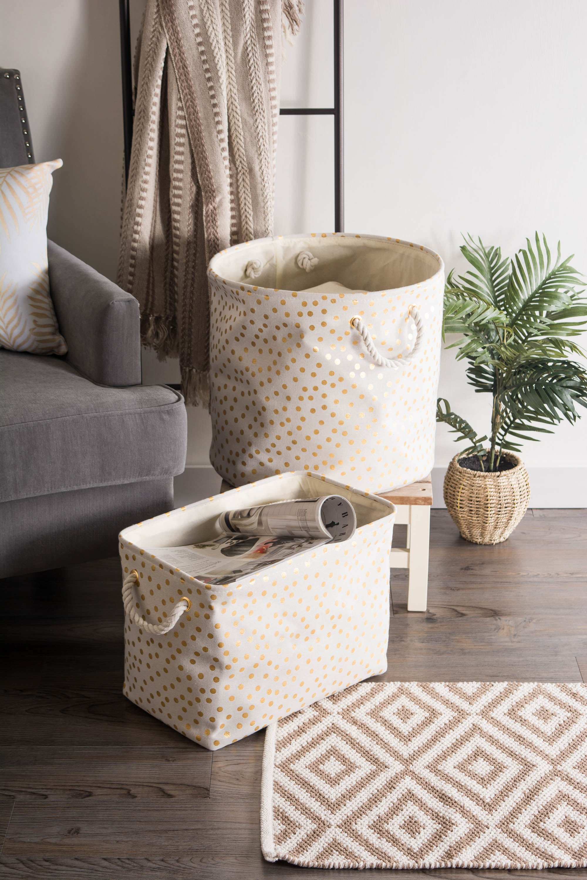 DII Polyester Bin Dots Gold Rectangle Medium