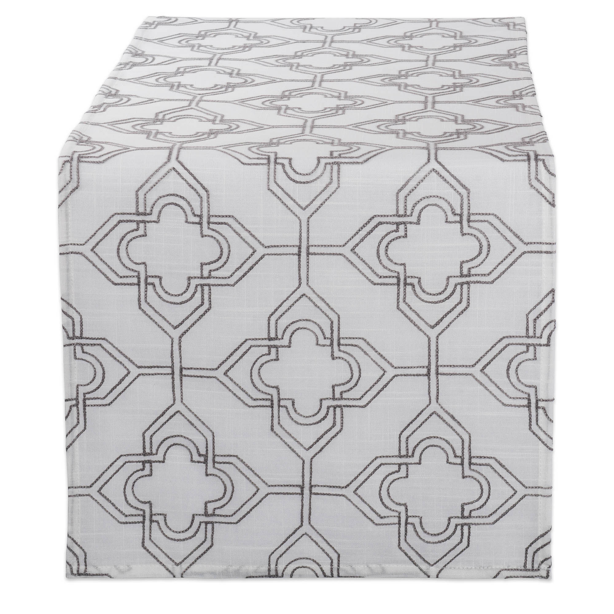 Dii Off White Base Embroidered Lattice Table Runner