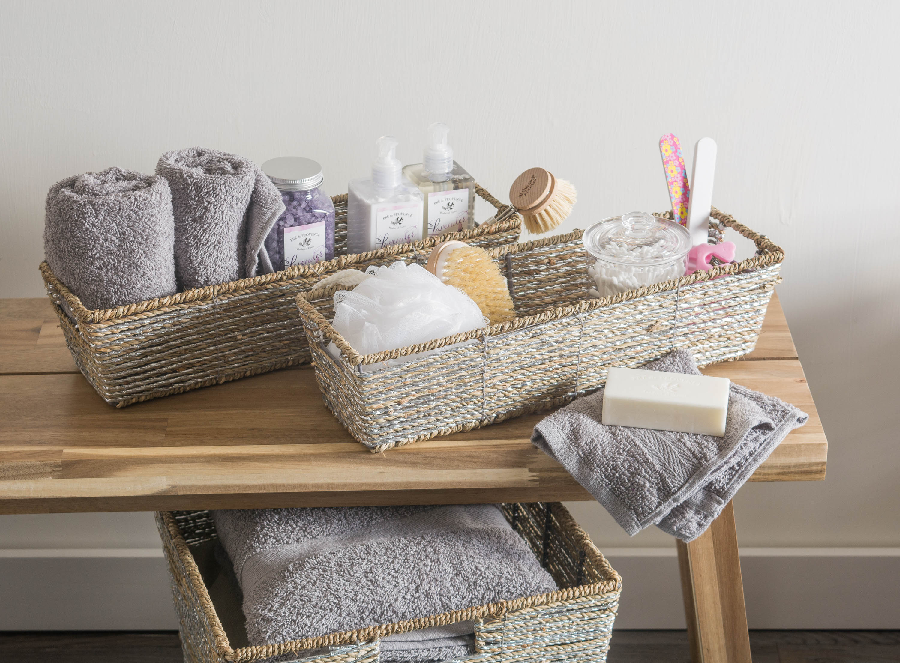 DII Seagrass Bin Metallic Silver Trapezoid  (Set of 2)