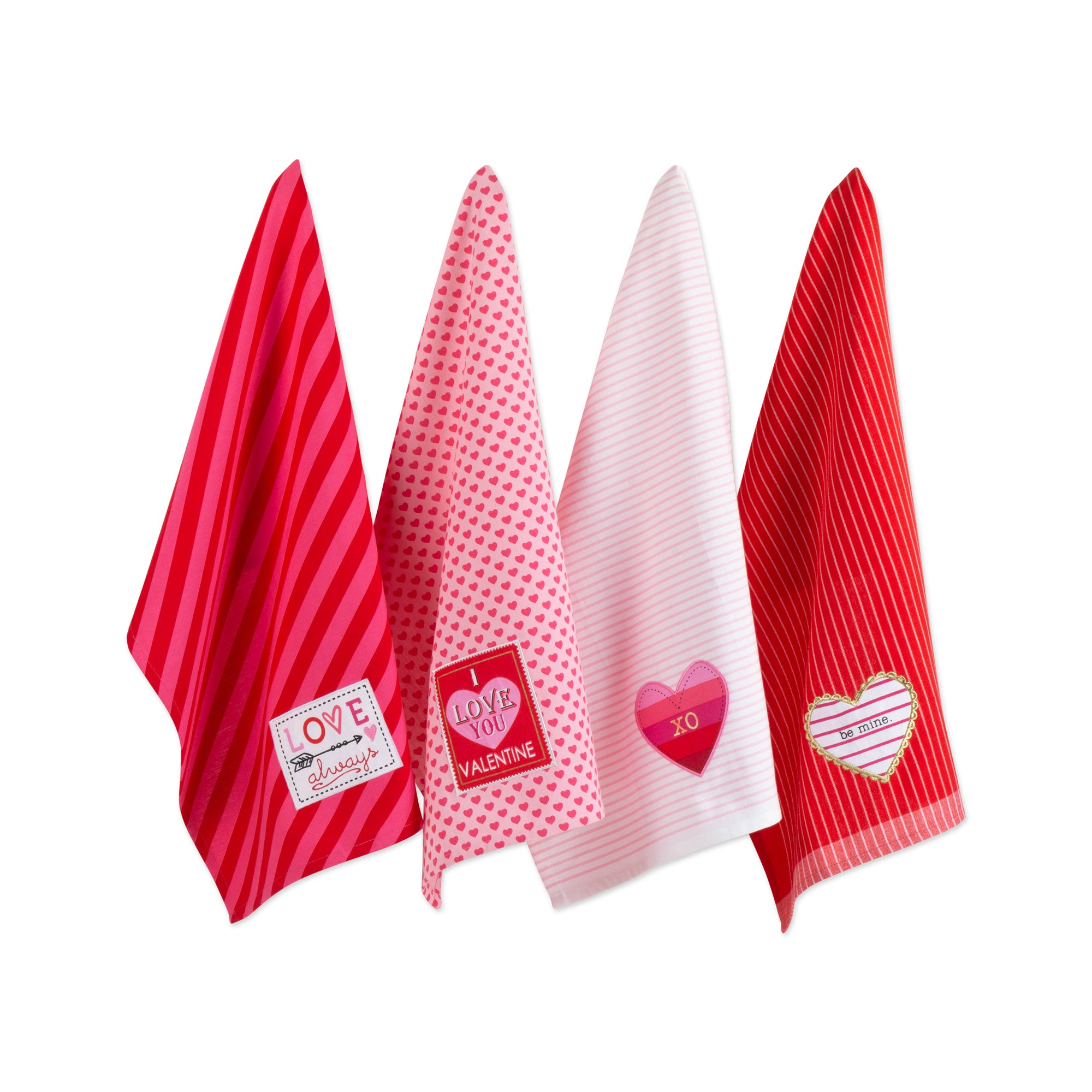 Dii Assorted Valentines Embellished Dishtowel (Set Of 4)
