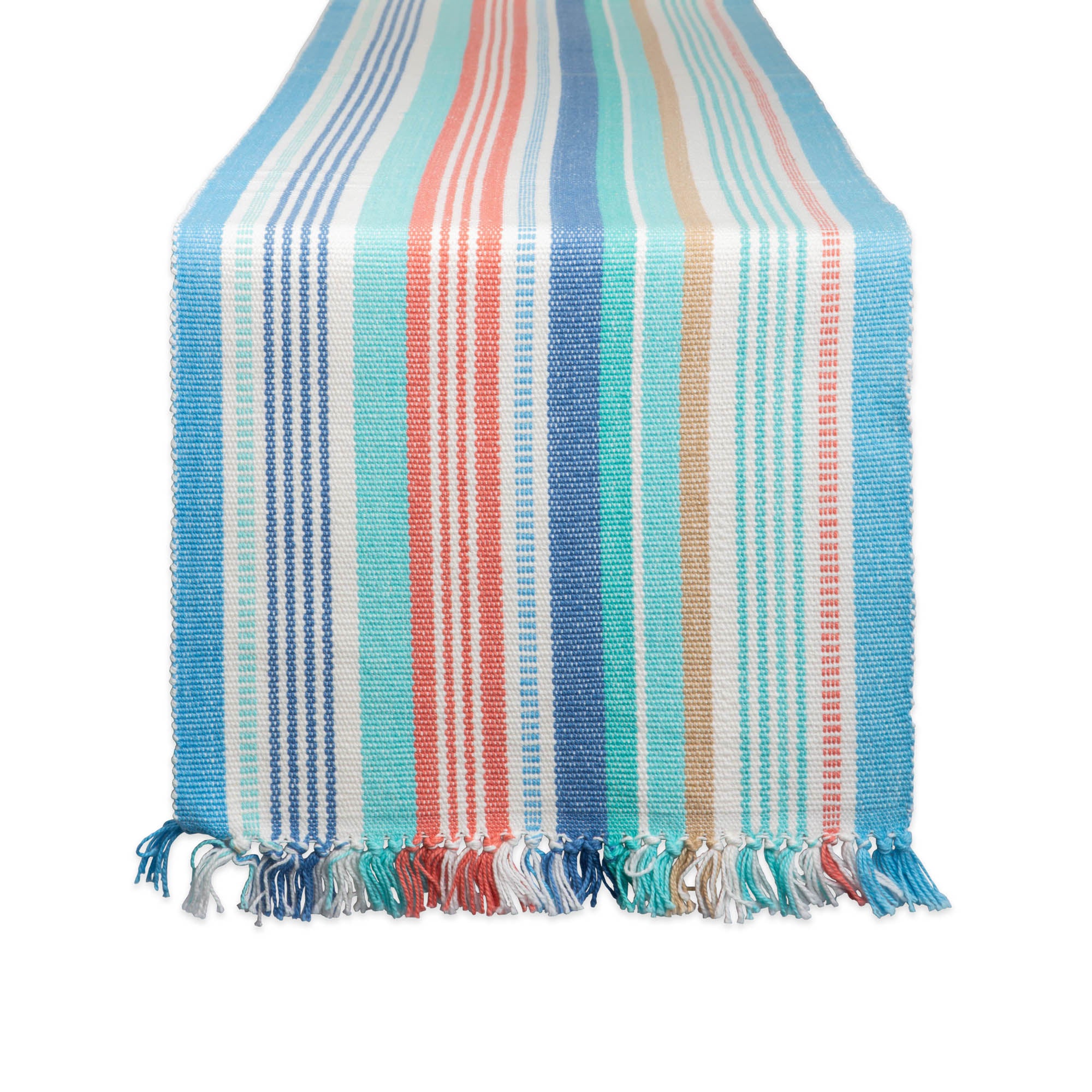 Dii Seashore Stripe Fringed Table Runner