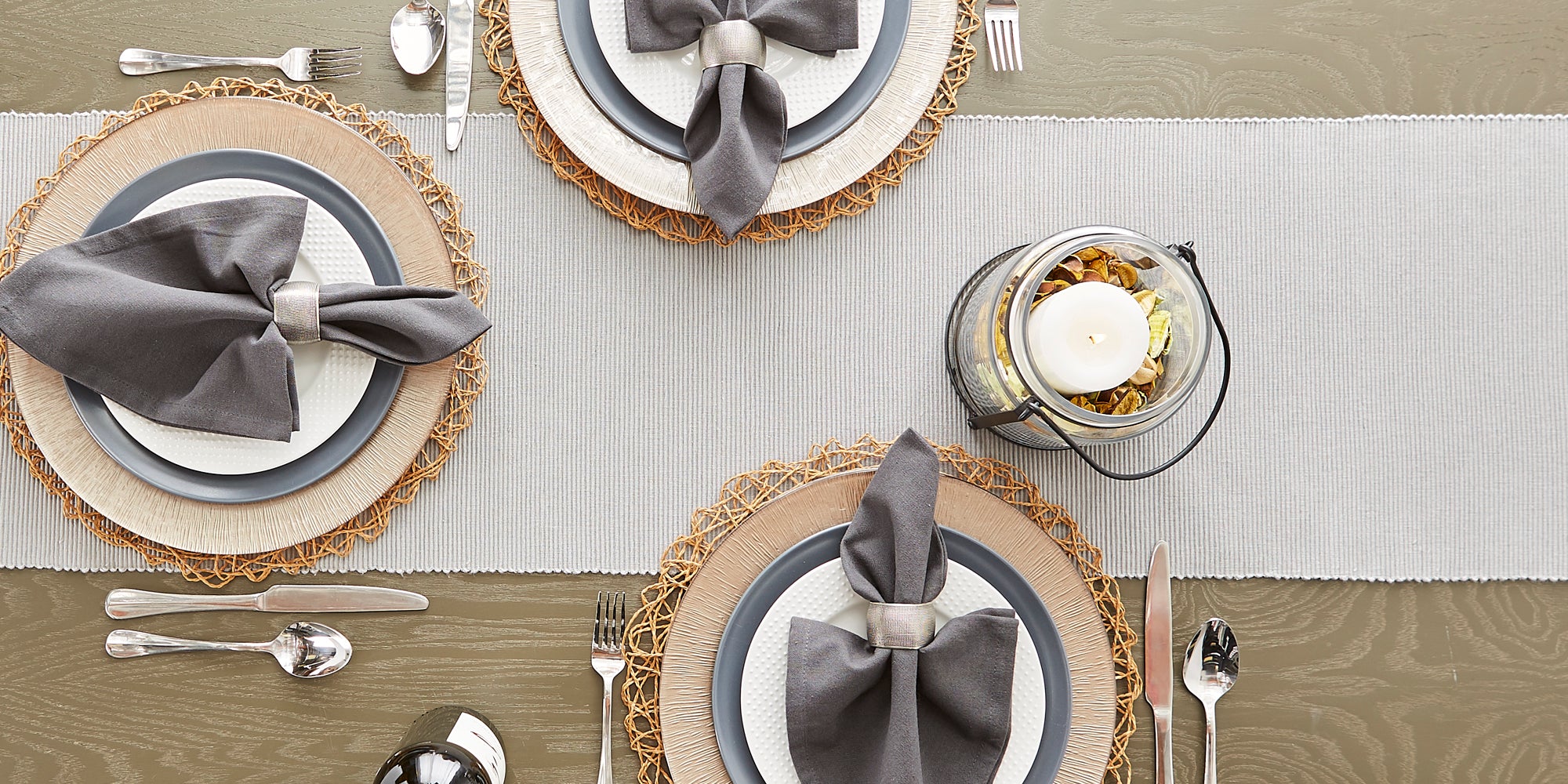 DII Dove Gray Ribbed Table Runner 13x72