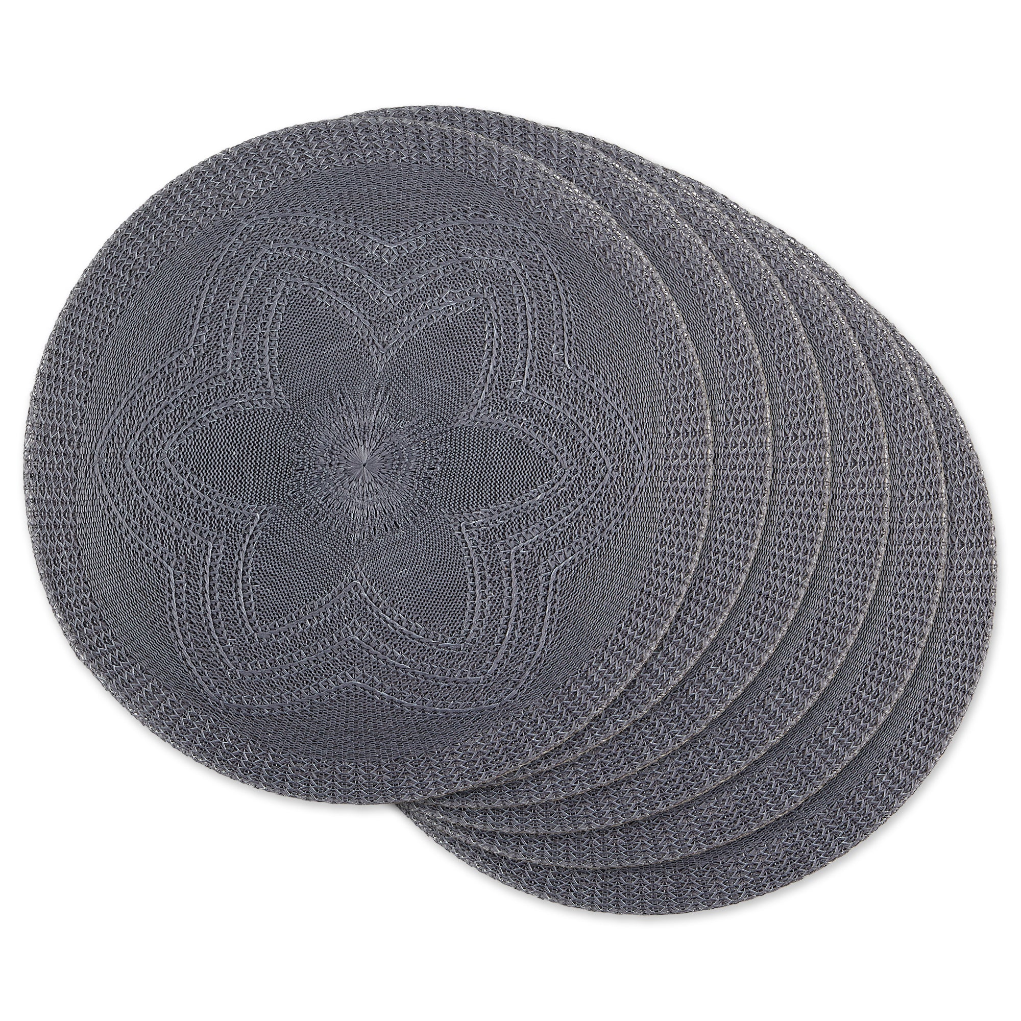 Dii Gray Floral Woven Round Placemat Set/6