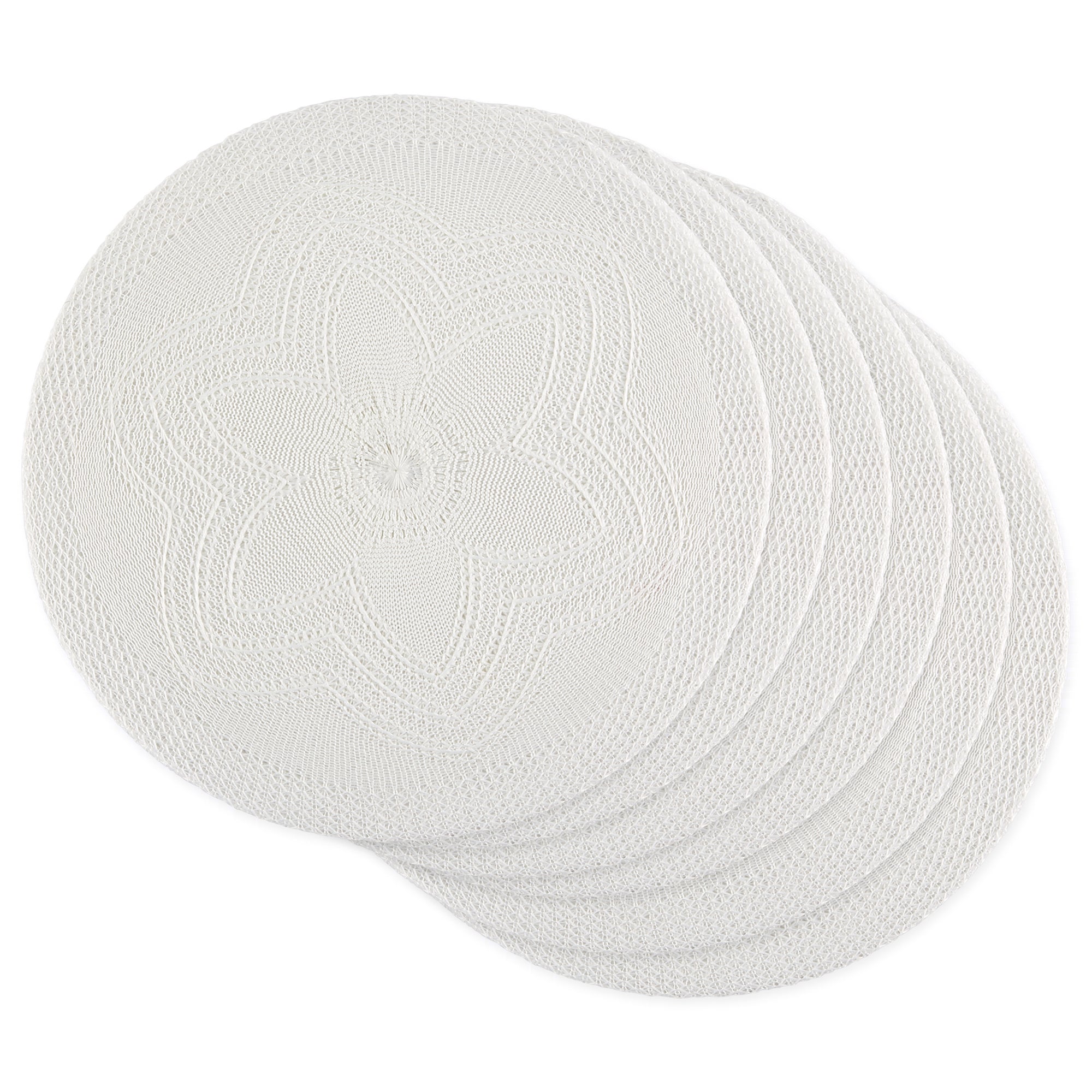 Dii White Floral Woven Round Placemat Set/6
