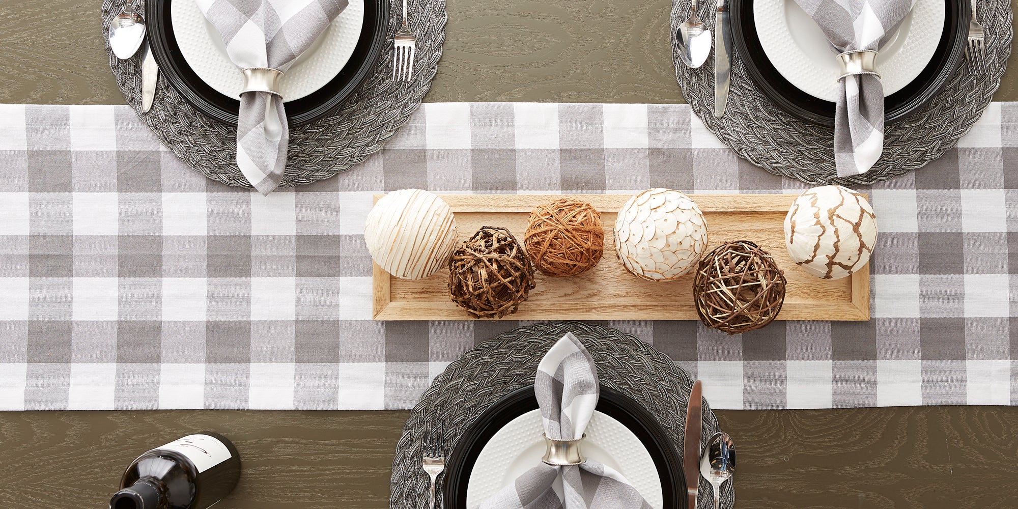 DII Gray & White Buffalo Check Table Runner 14x108