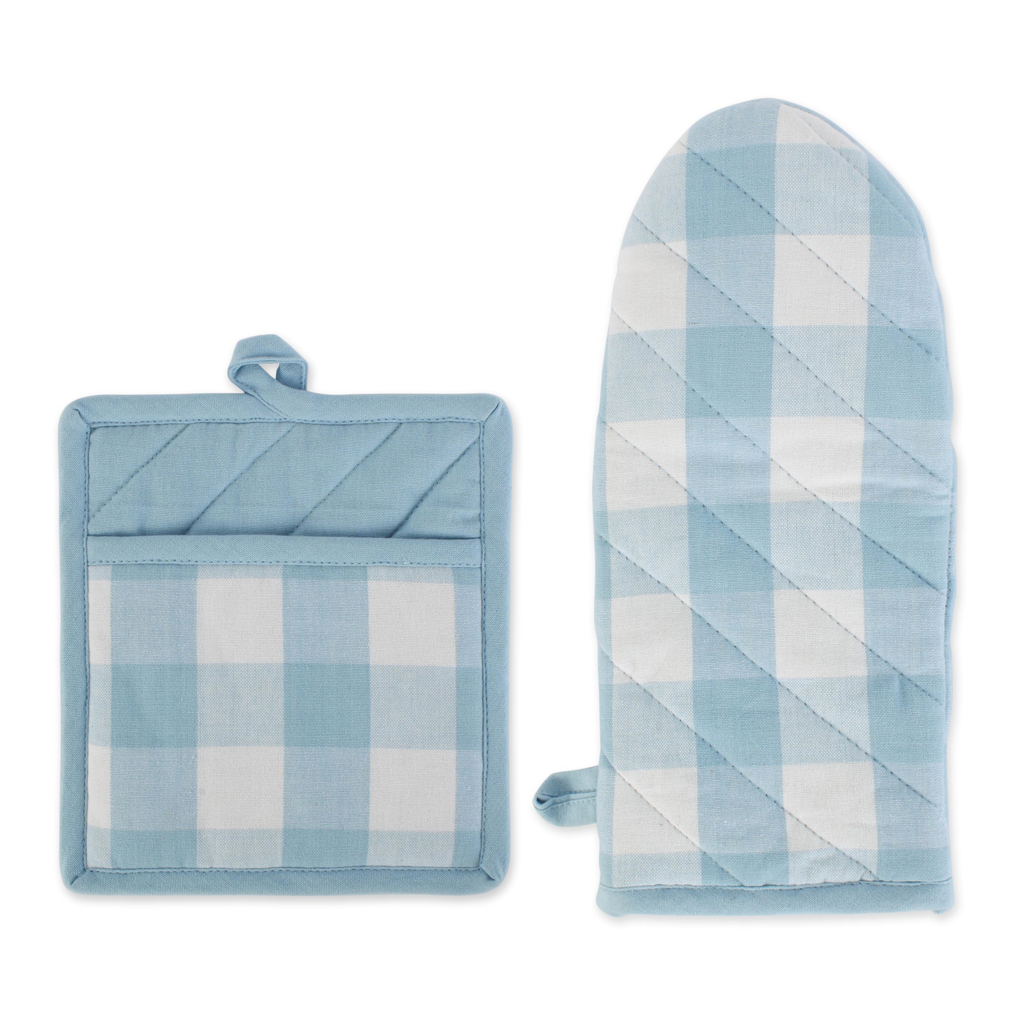 DII Buffalo Check Ktichen Textiles, OM 13x6 PH 9x8, White & Light Blue, 2 Pieces