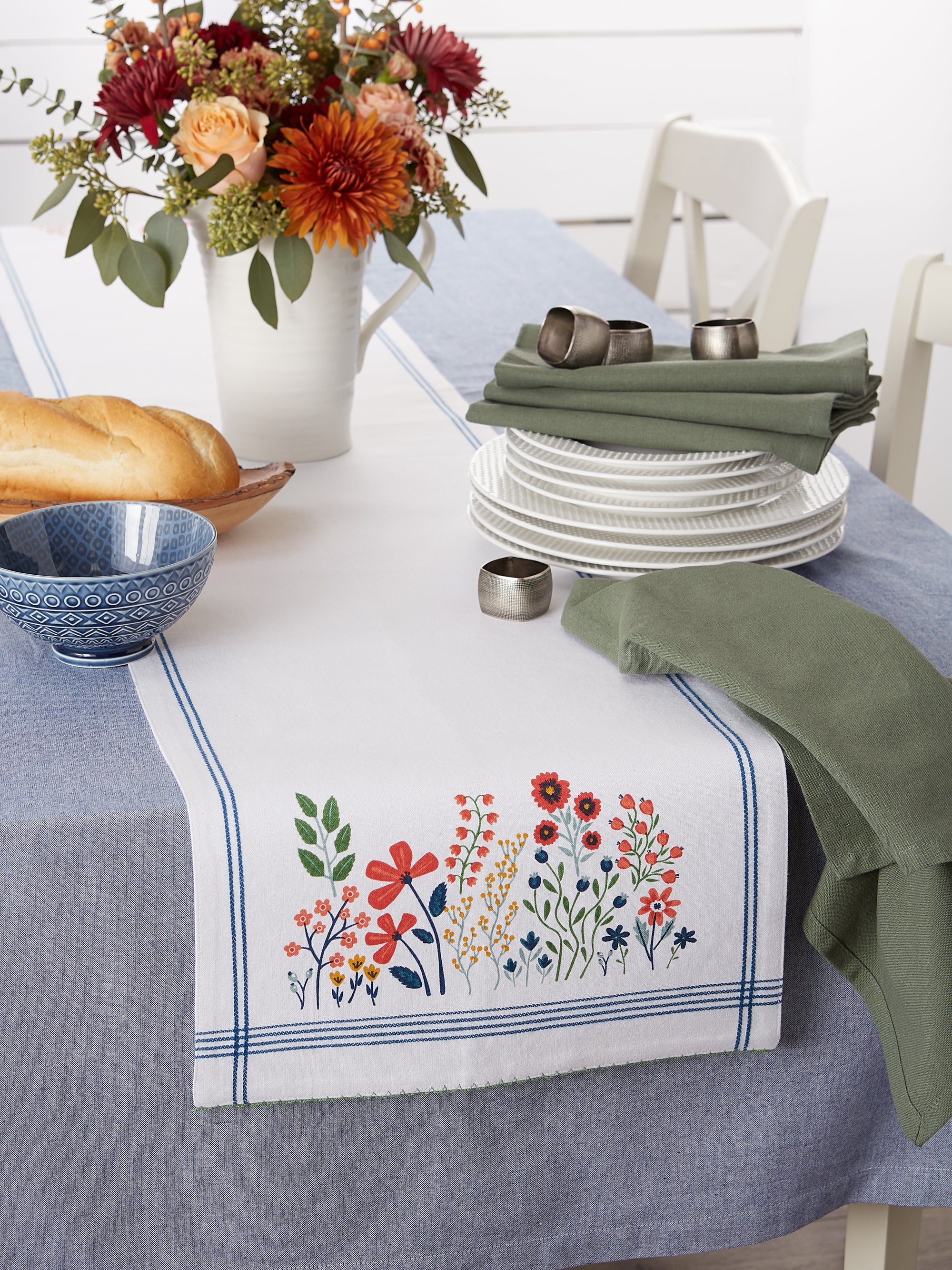 DII Flower Garden Embellished Table Runner 14x108
