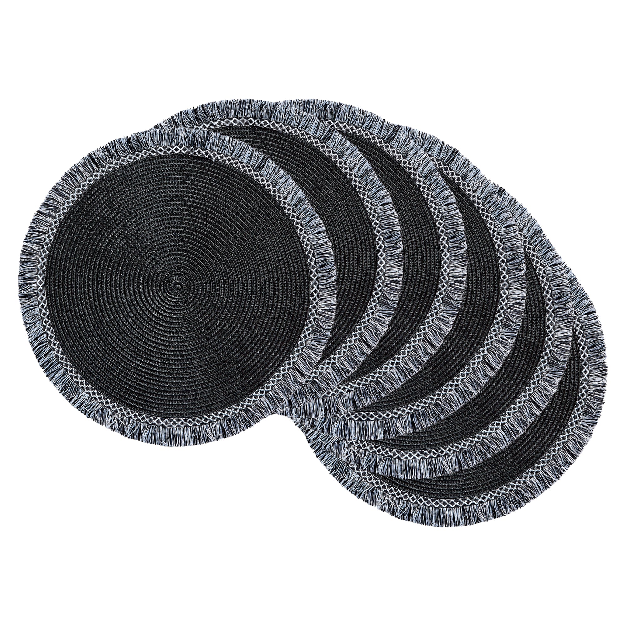 Dii Black Round Fringed Placemat Set/6