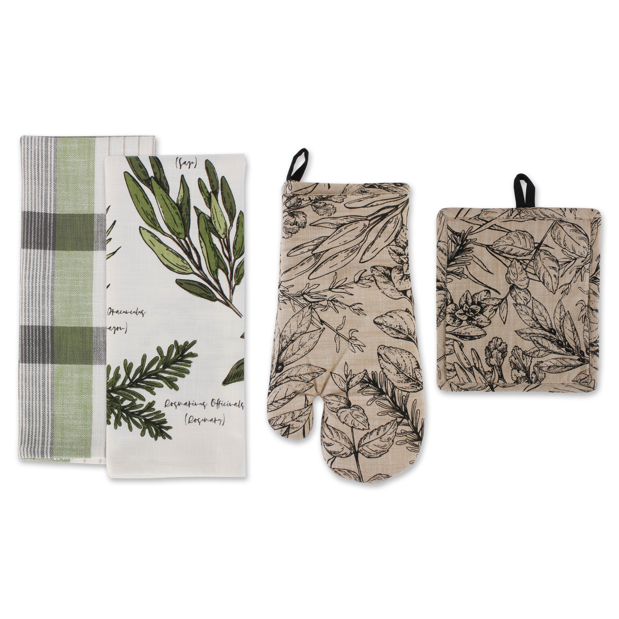 Dii Fresh Herbs Kitchen Textiles, Potholder & Dishtowels, Fresh Herbs, 4 Pieces