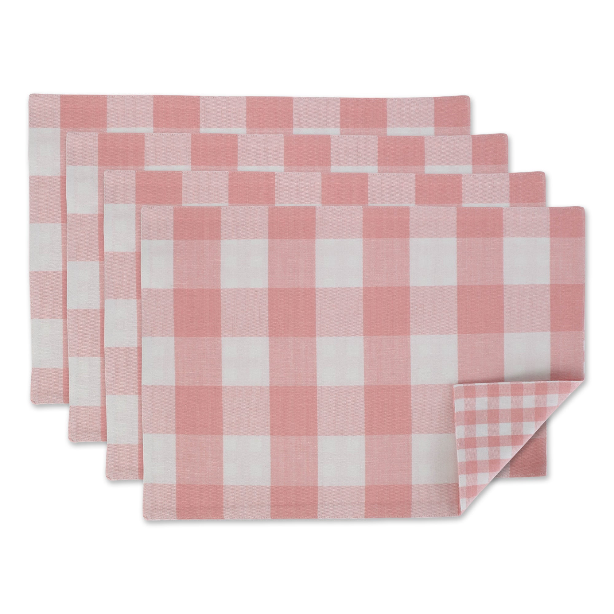 Pink/White Reversible Gingham/Buffalo Check Placemat Set/4