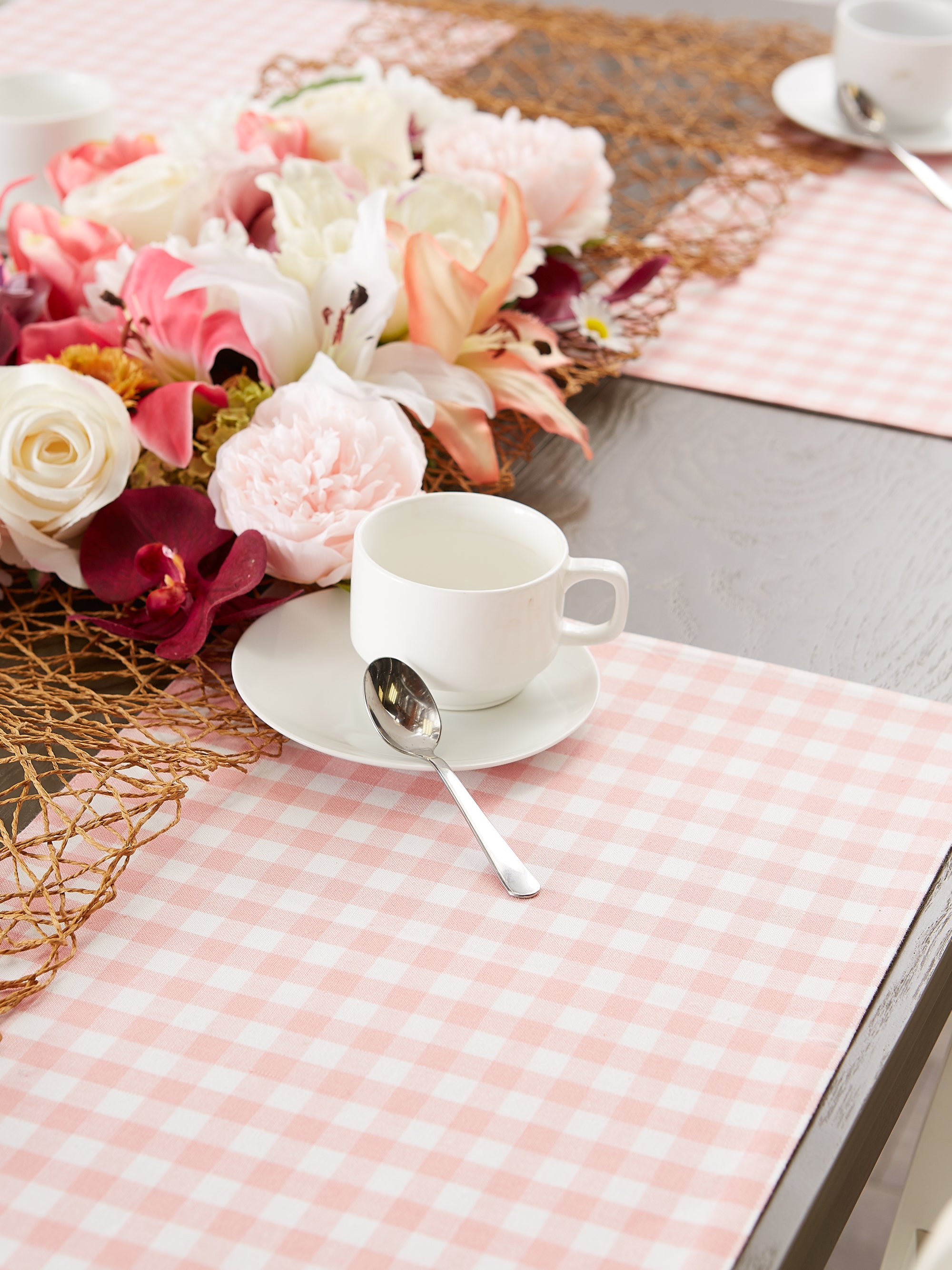 Pink/White Reversible Gingham/Buffalo Check Placemat Set/4