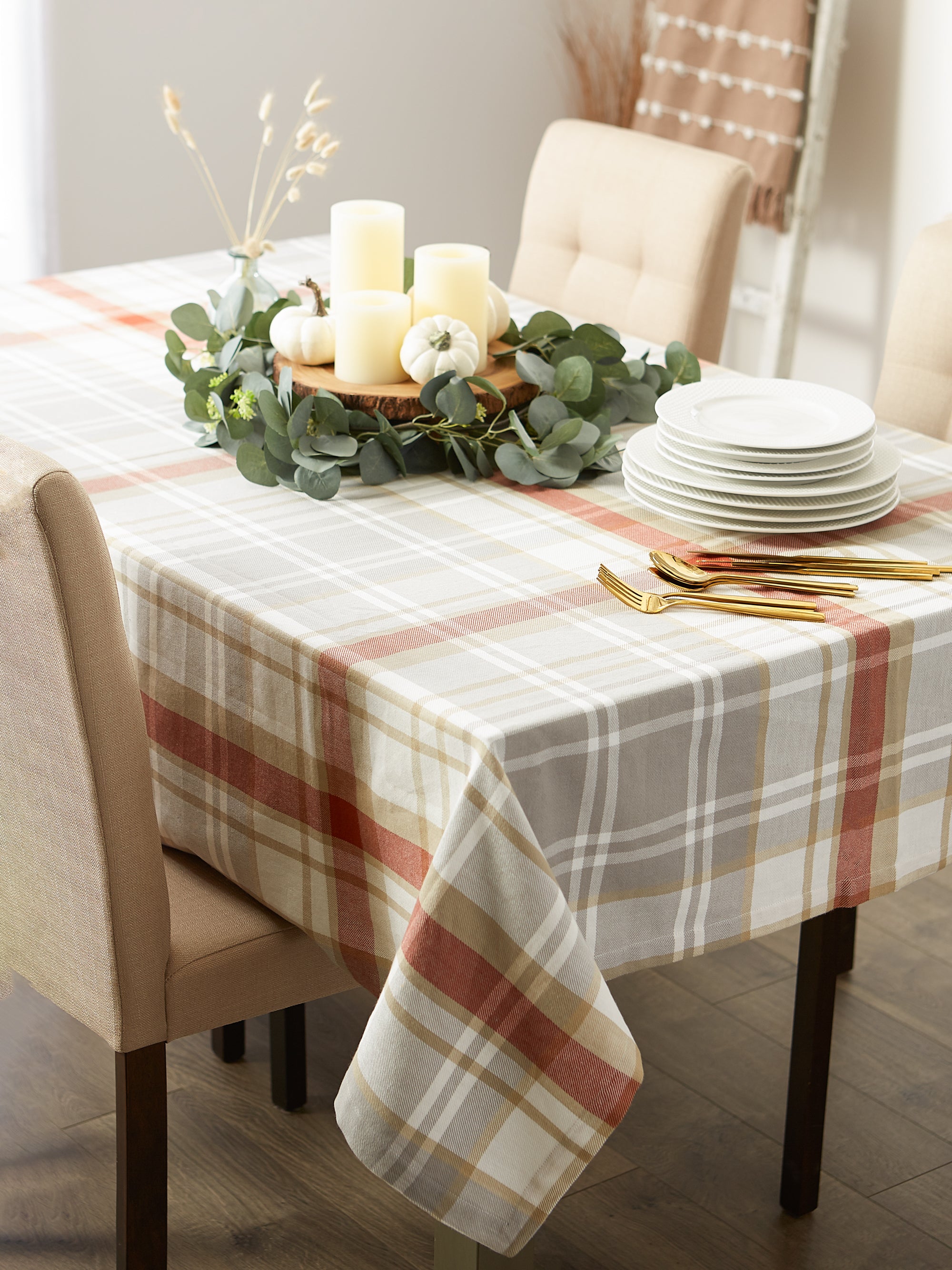 DII Thanksgiving Cozy Picnic  Plaid Tablecloth 60x120''