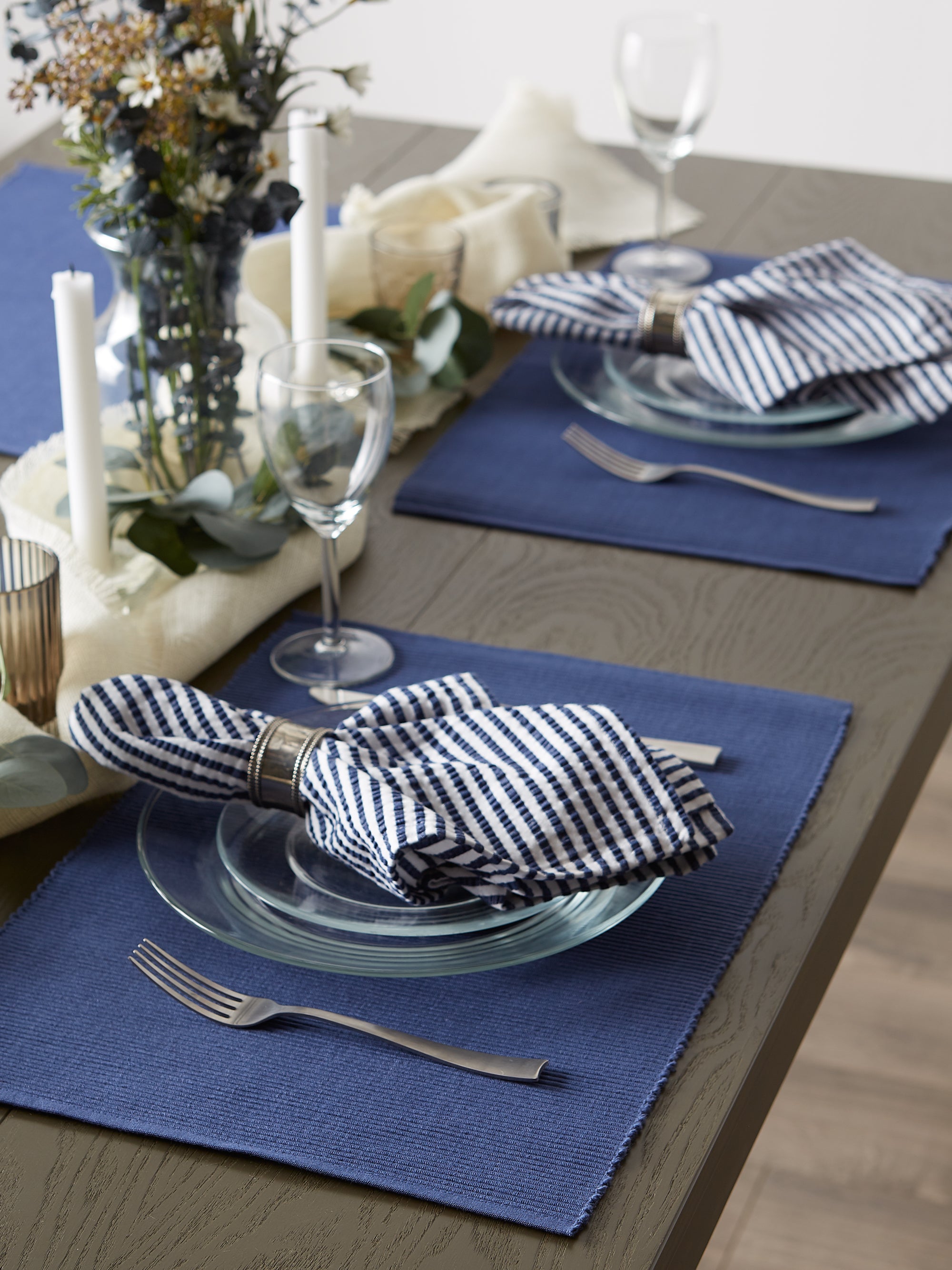 DII French Blue Ribbed Placemat Set/6
