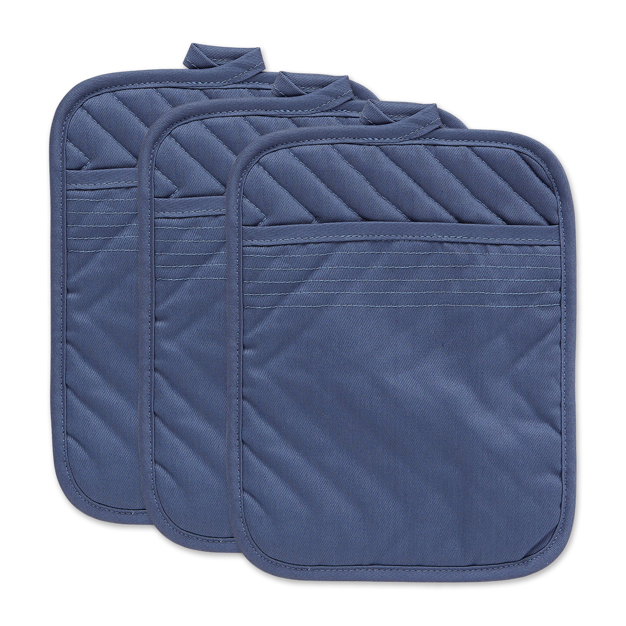 Dii French Blue Quilted Potholder Set/3